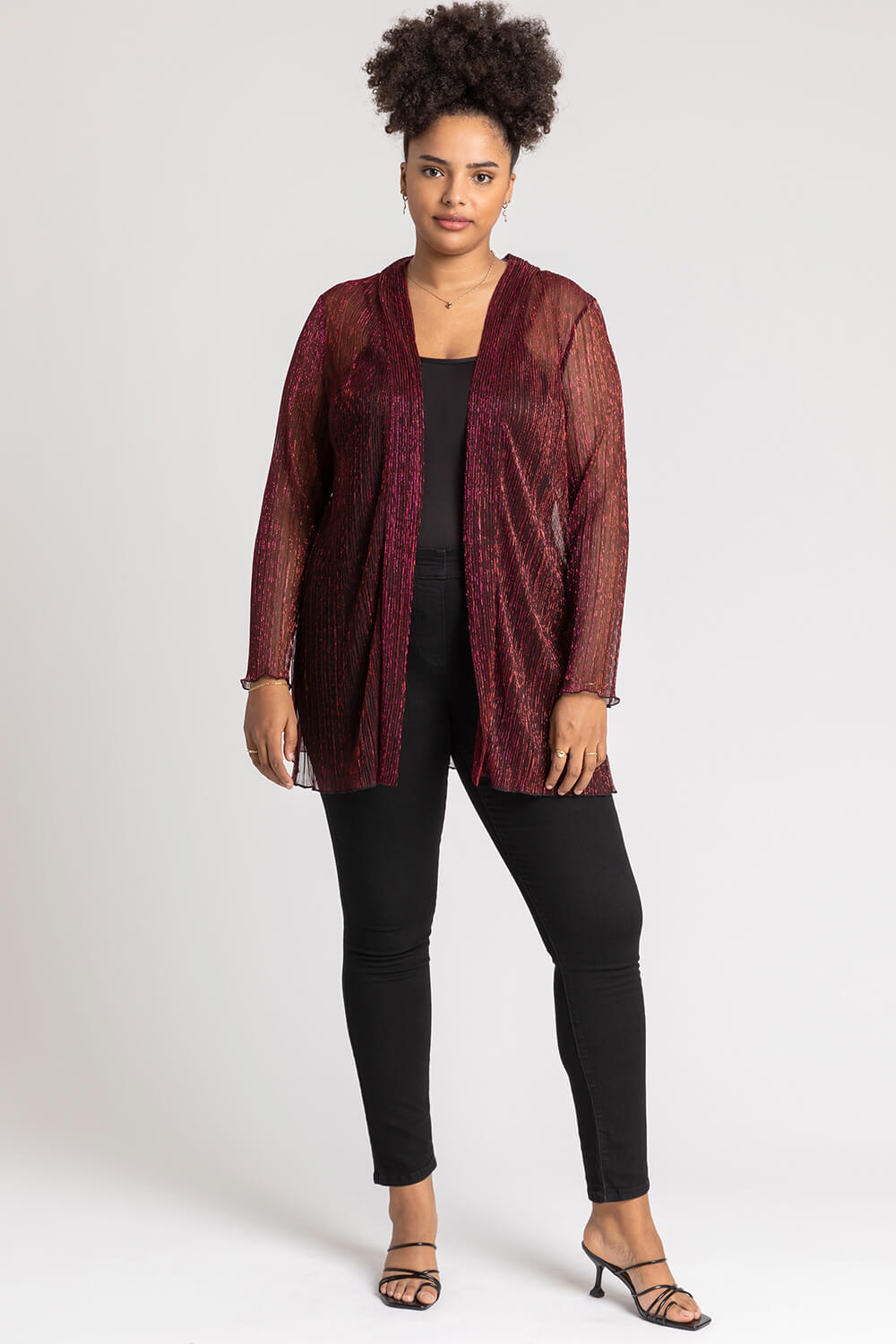 Red Curve Plisse Metallic Kimono, Image 4 of 4