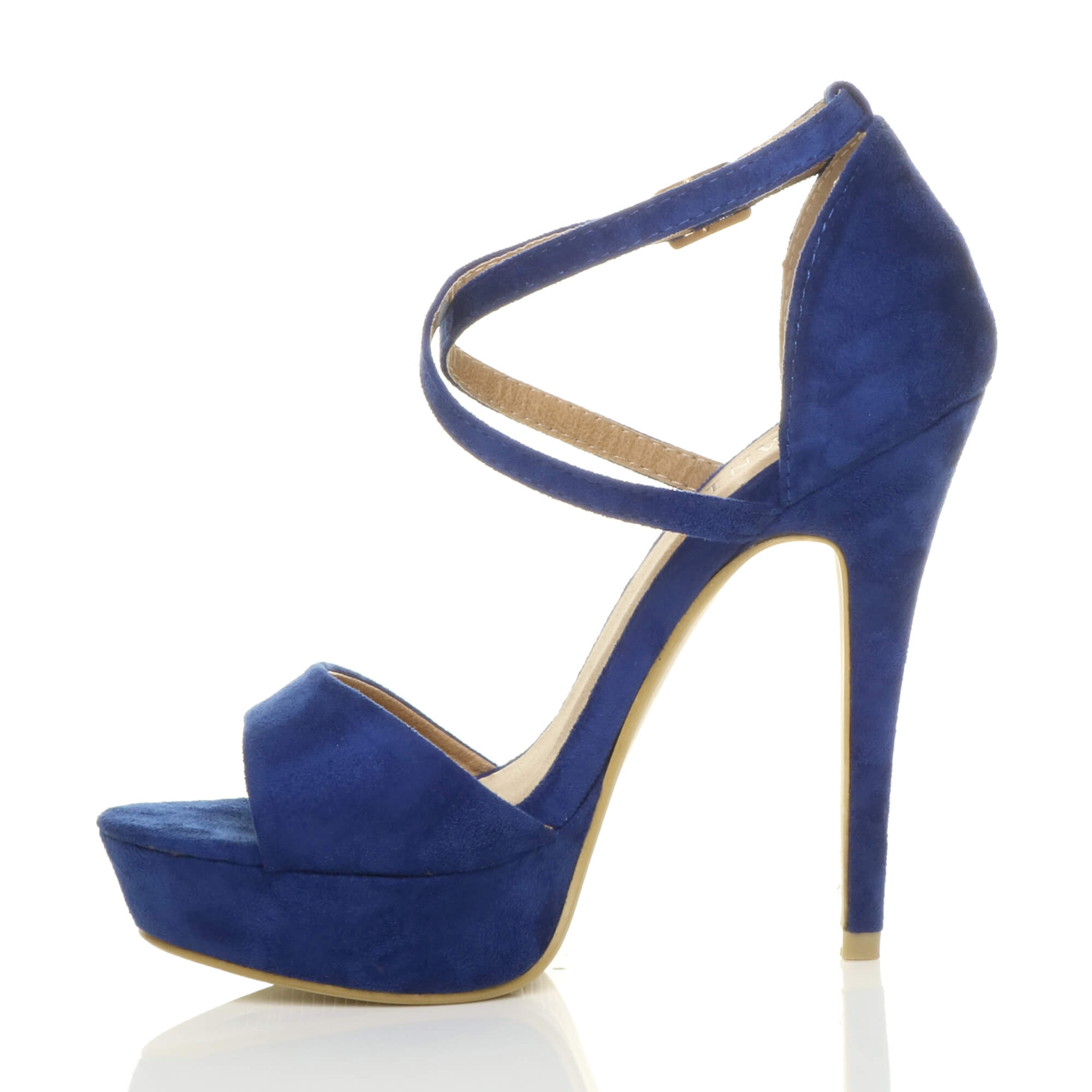Royal Blue High Heel Crossed Straps Platform Sandals, Image 3 of 6
