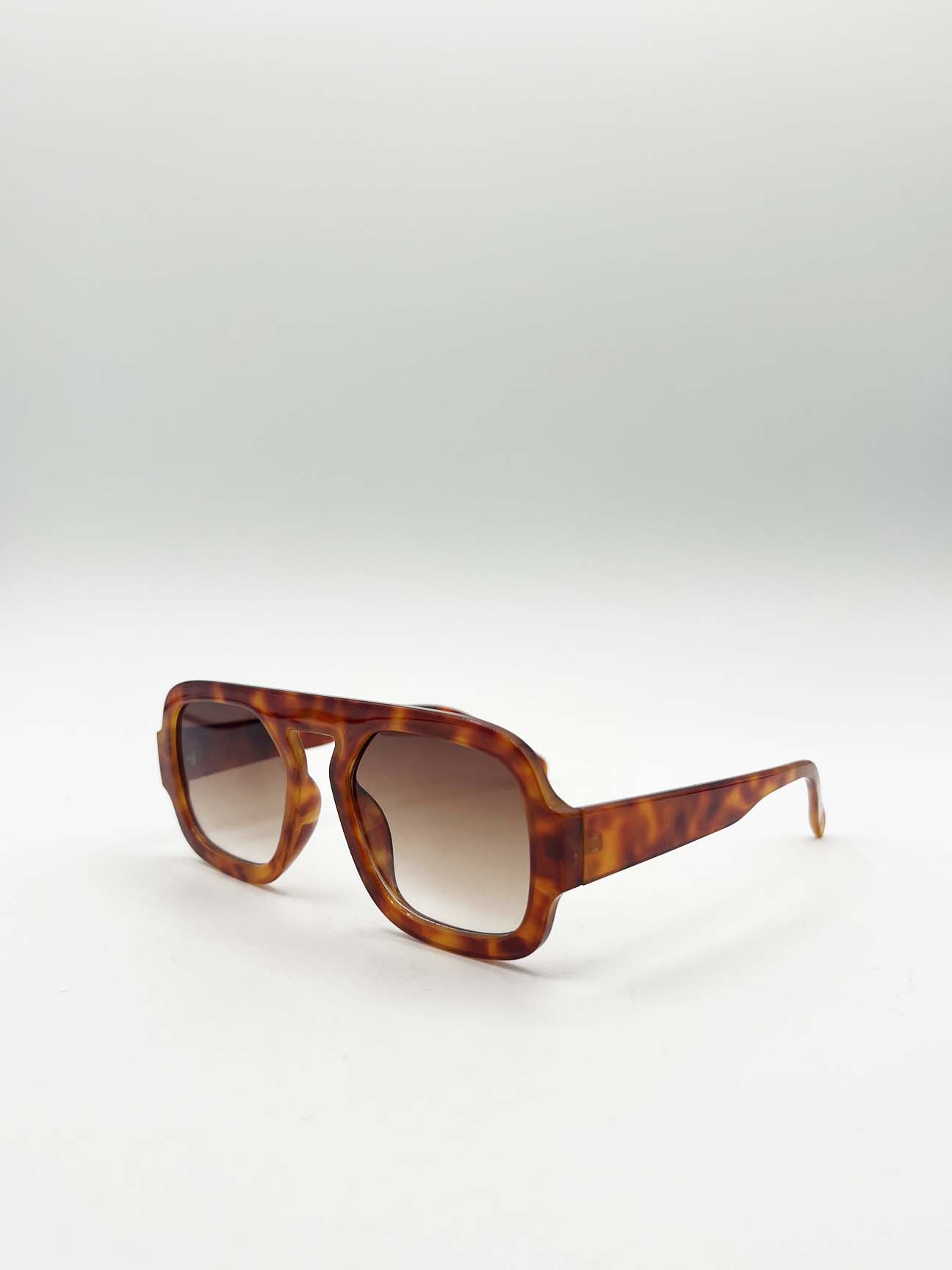 Brown SVNX Brown Retro Navigator Sunglasses, Image 3 of 7