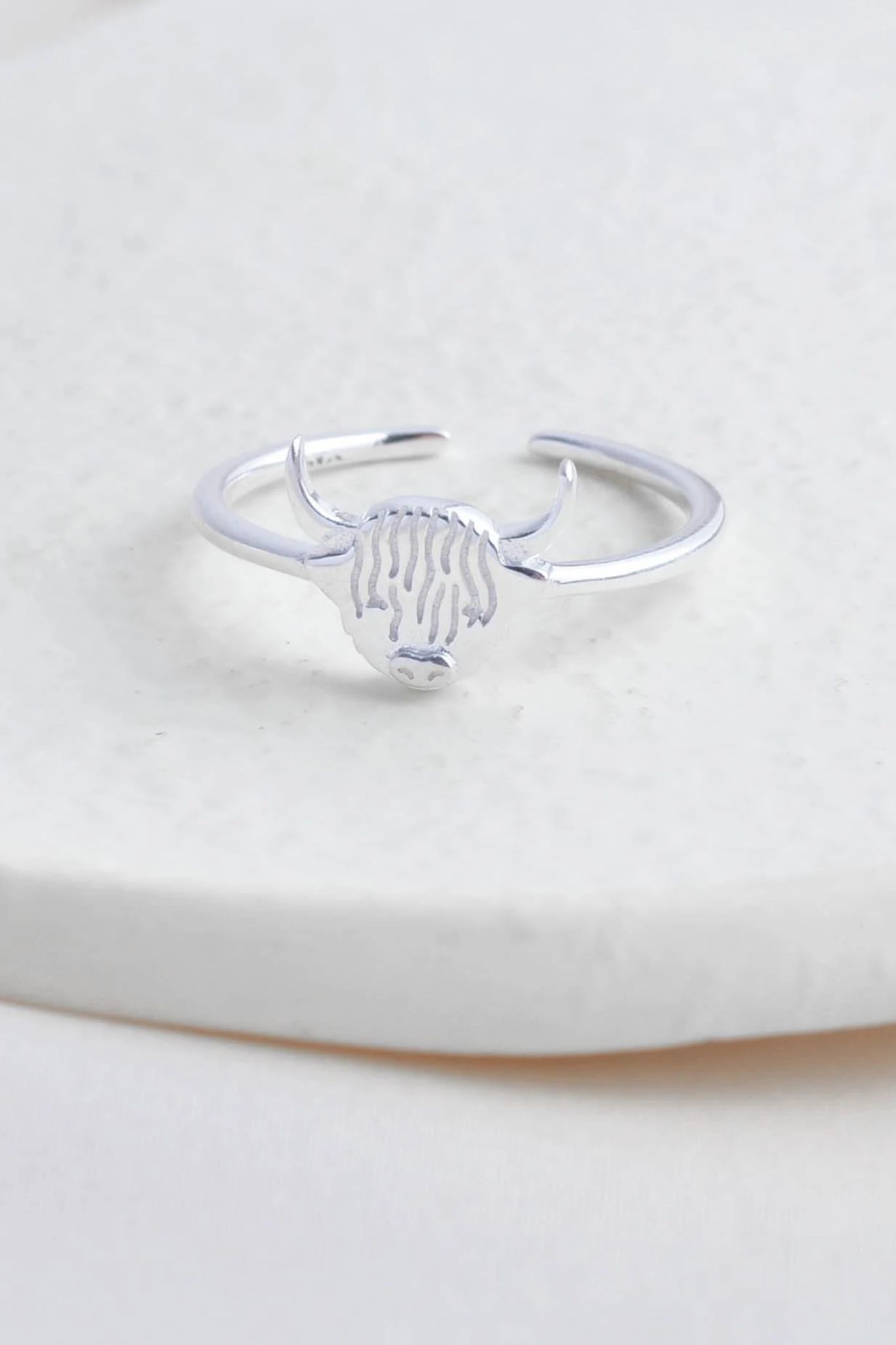 Silver Sterling Silver Highland Cow Adjustable Ring, Image 1 of 3