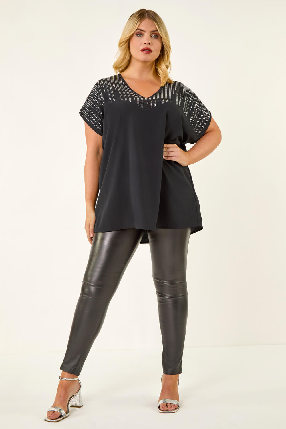 Black Curve Hotfix Woven Top, Image 3 of 5