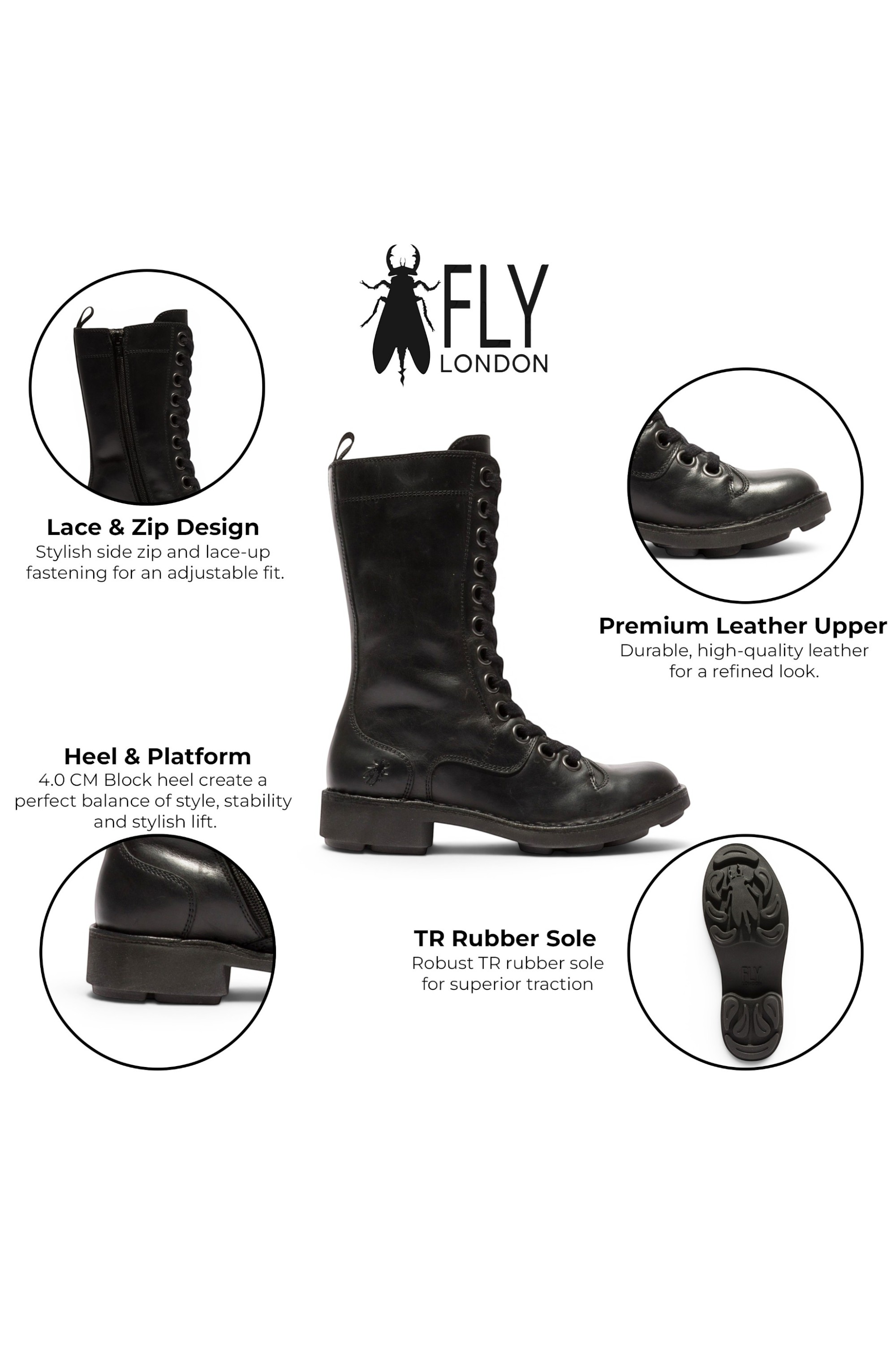 Black Womens Leather Ankle Boots-NOLE175, Image 3 of 6