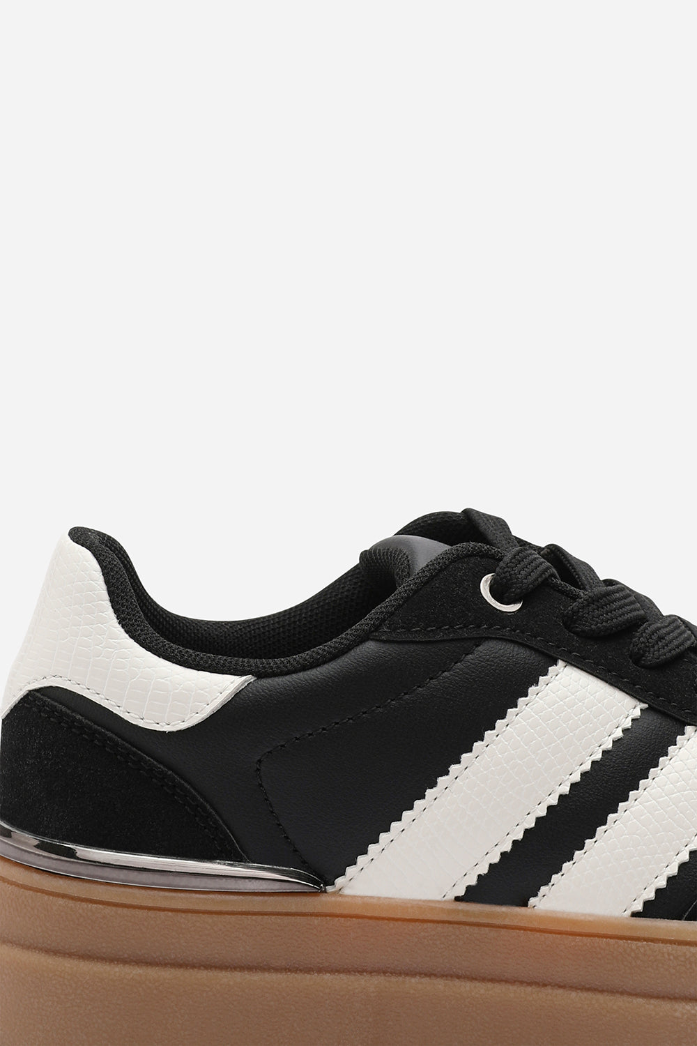 Black 'Brisa' Platform Lace Up Trainers with Side Stripes, Image 7 of 8