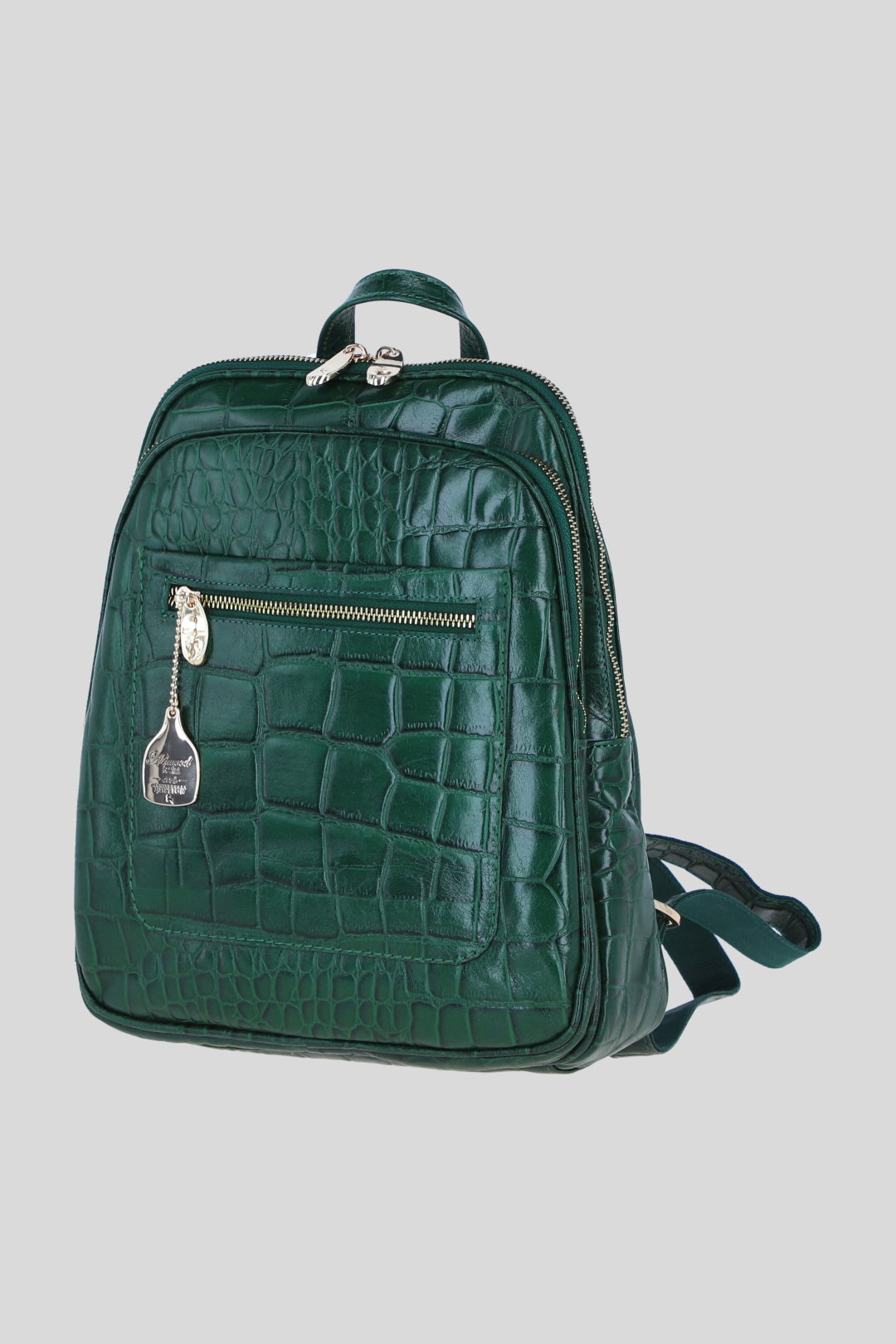 Green Real Leather Backpack with Multiple Pockets and Gold-Tone Hardware, Image 2 of 4