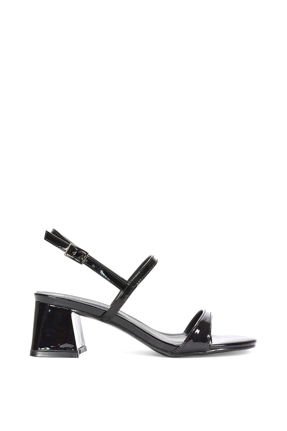 Black XY LONDON Black 'Izzy' Strappy Slingback Peep Toe Mid Block Heel Sandals, Image 1 of 5