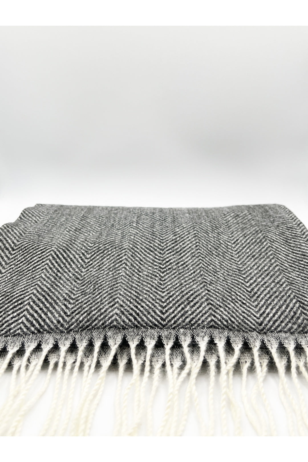 Black Herringbone Tassle Scarf, Image 2 of 5