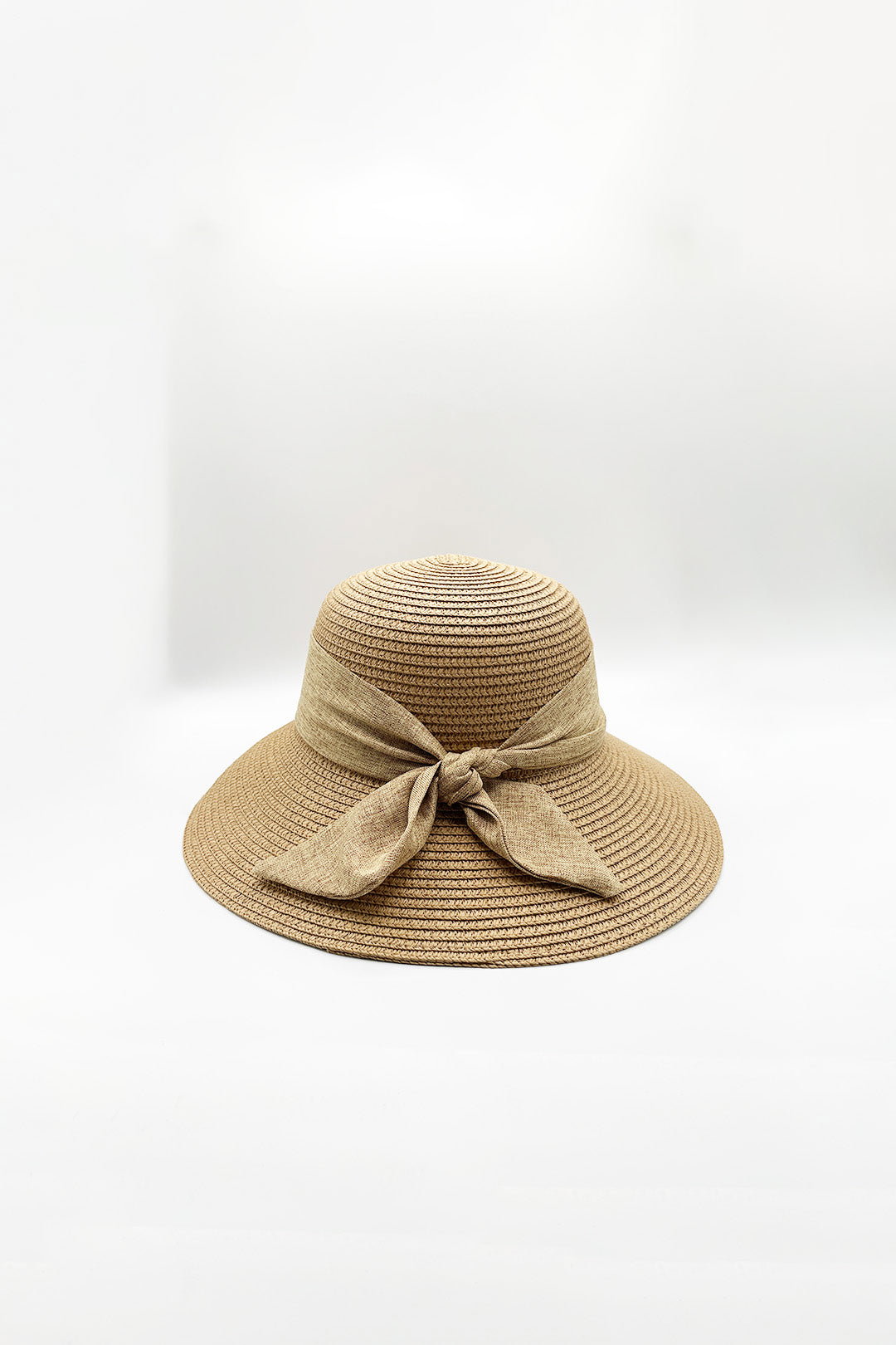Beige Elegant Wide Brim Straw Sun Hat with Bow, Image 2 of 4