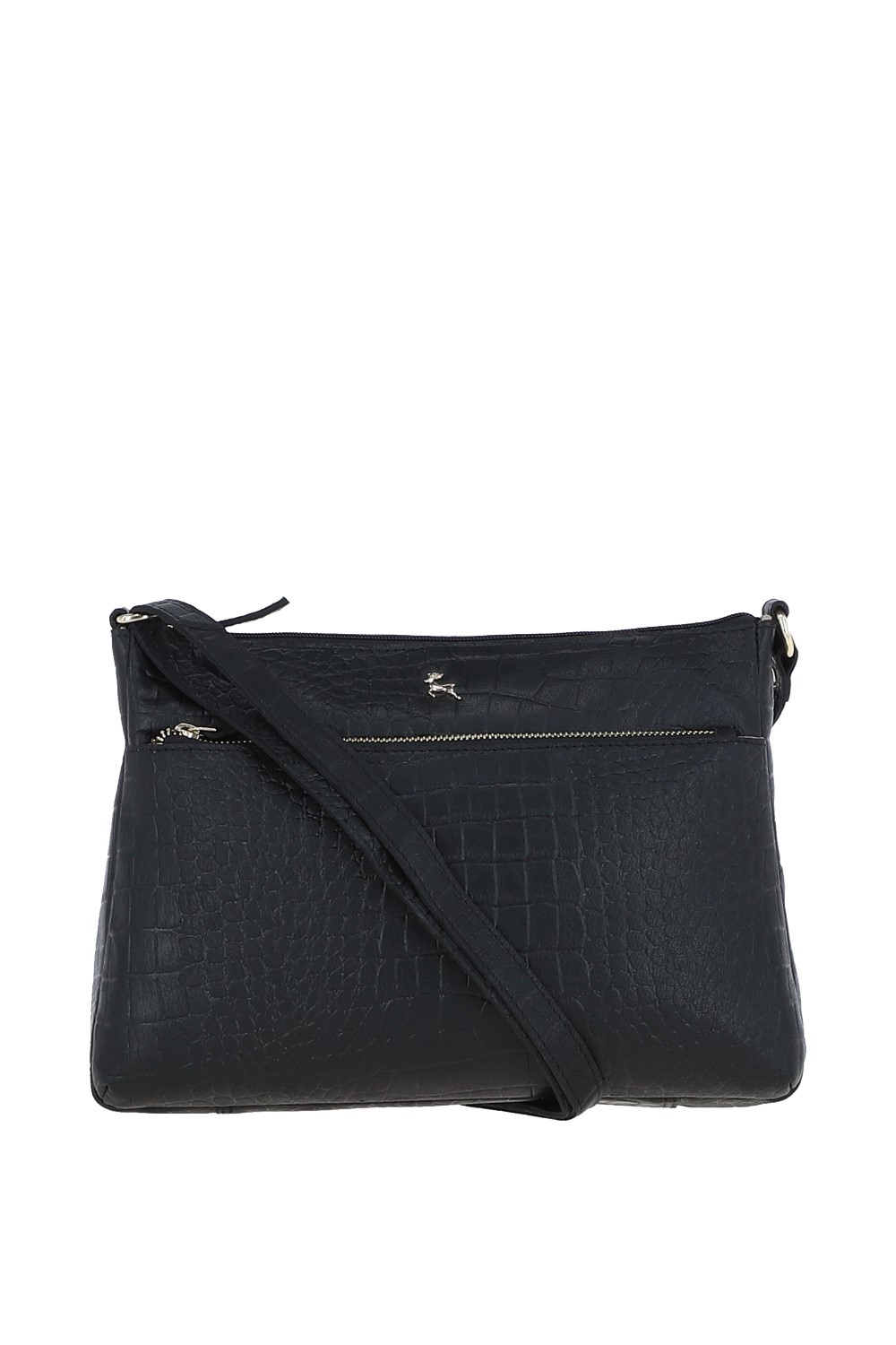 Black 'Silvia' Croc Print Real Leather Shoulder Bag, Image 1 of 5