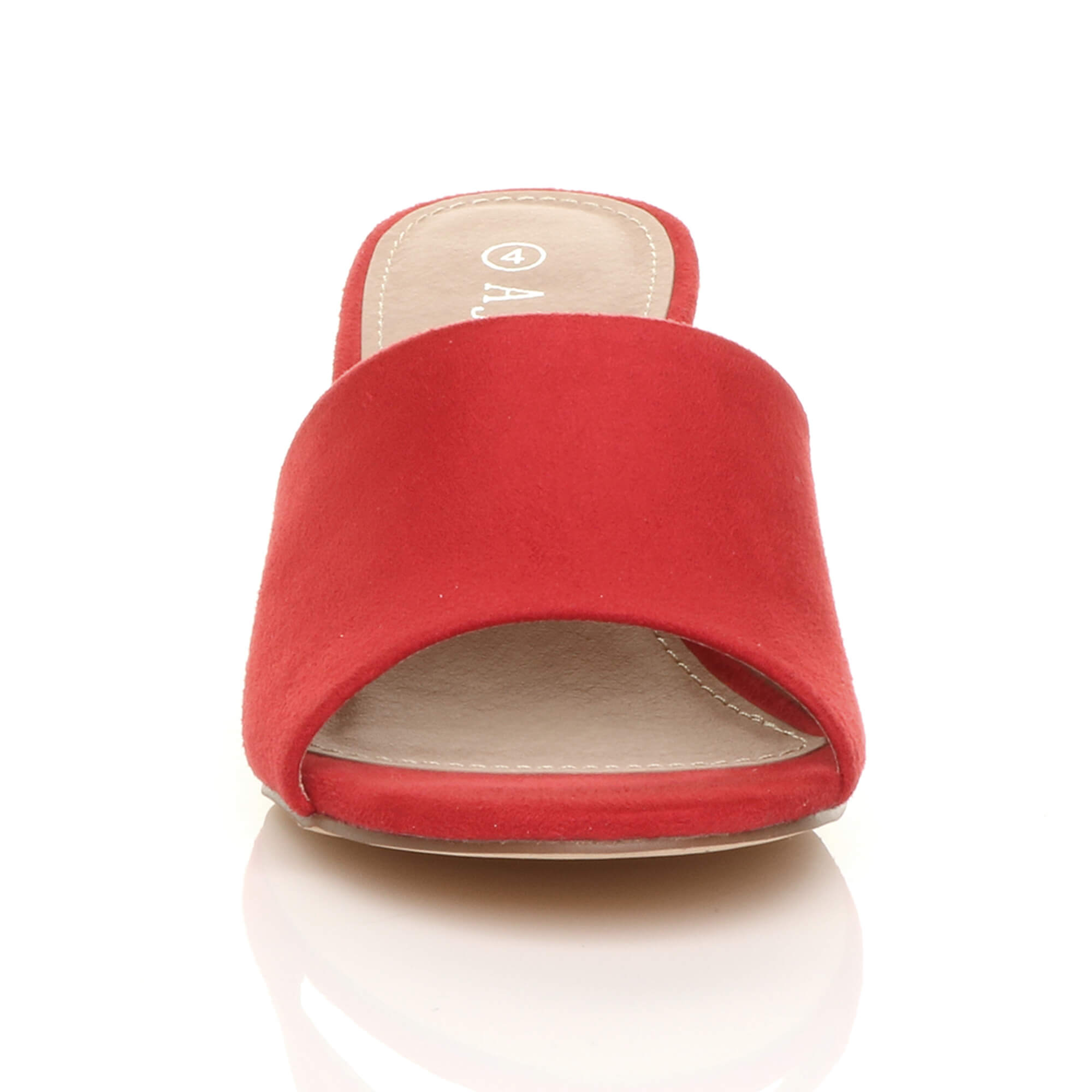 Red AJVANI Red Mid Block Heel Peep Toe Mules Sandals, Image 6 of 6