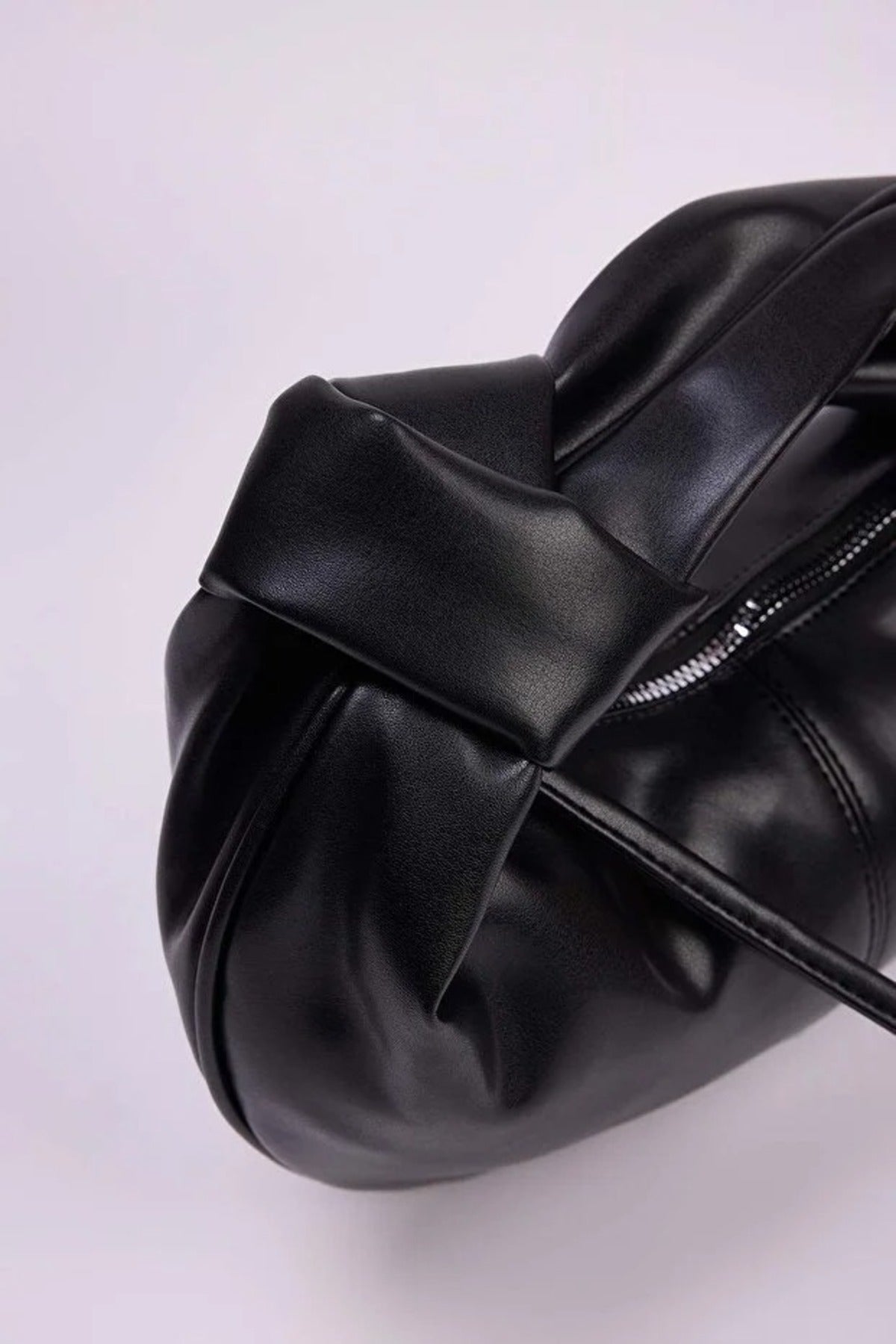 Black Oval Knot-Handle Mini Shoulder Bag, Image 3 of 3