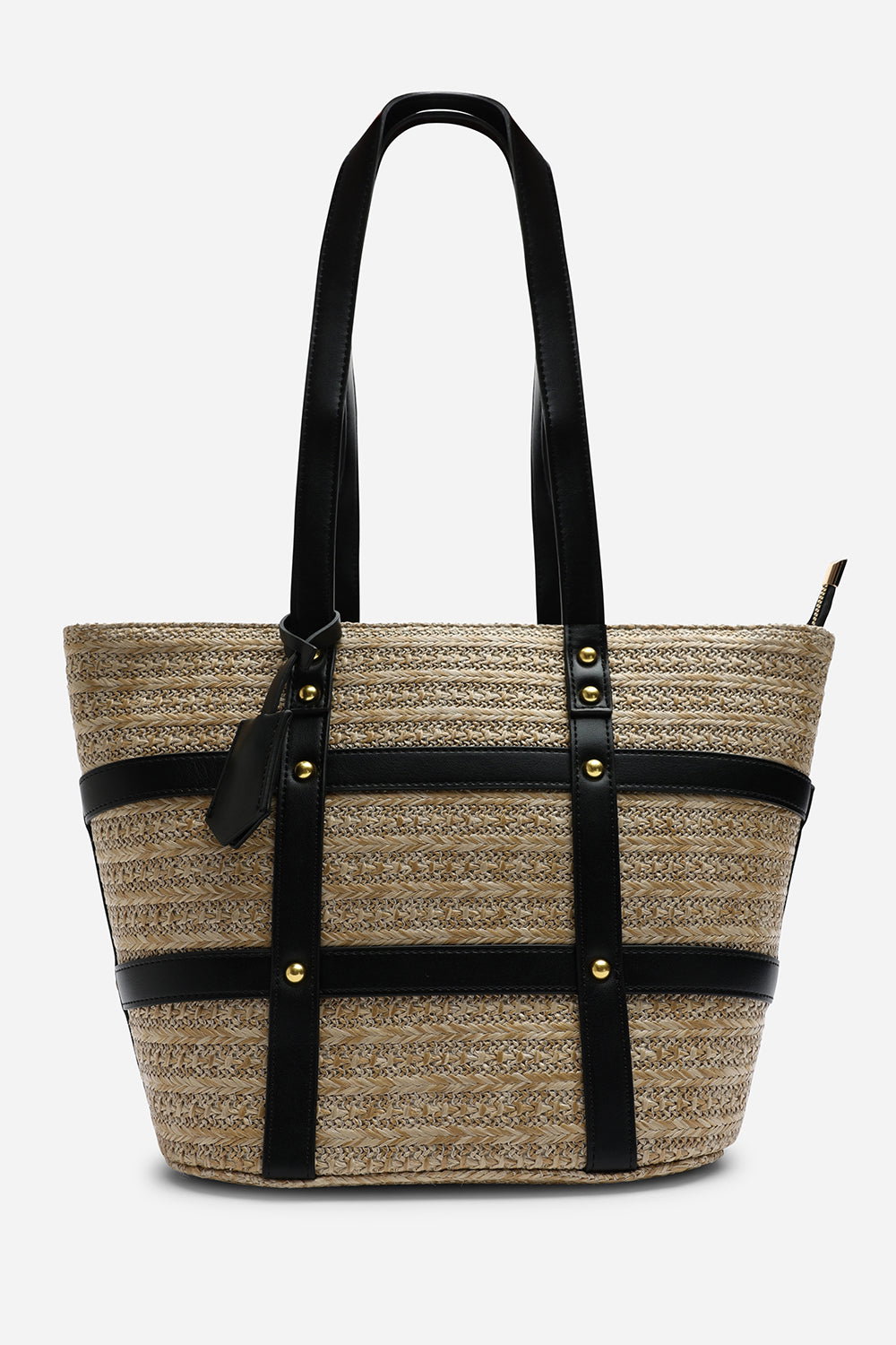Catalina Large Raffia Bag with Stud Detail, Image 1 of 7