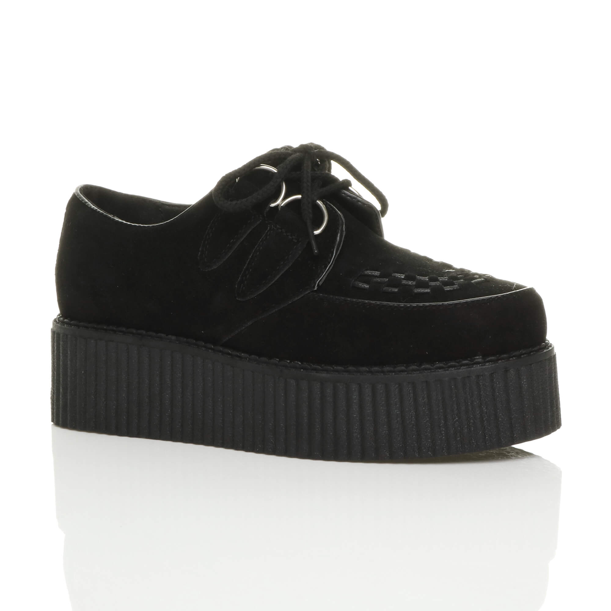 Black Double Platform Brothel Creepers Lace Up Shoes, Image 1 of 6