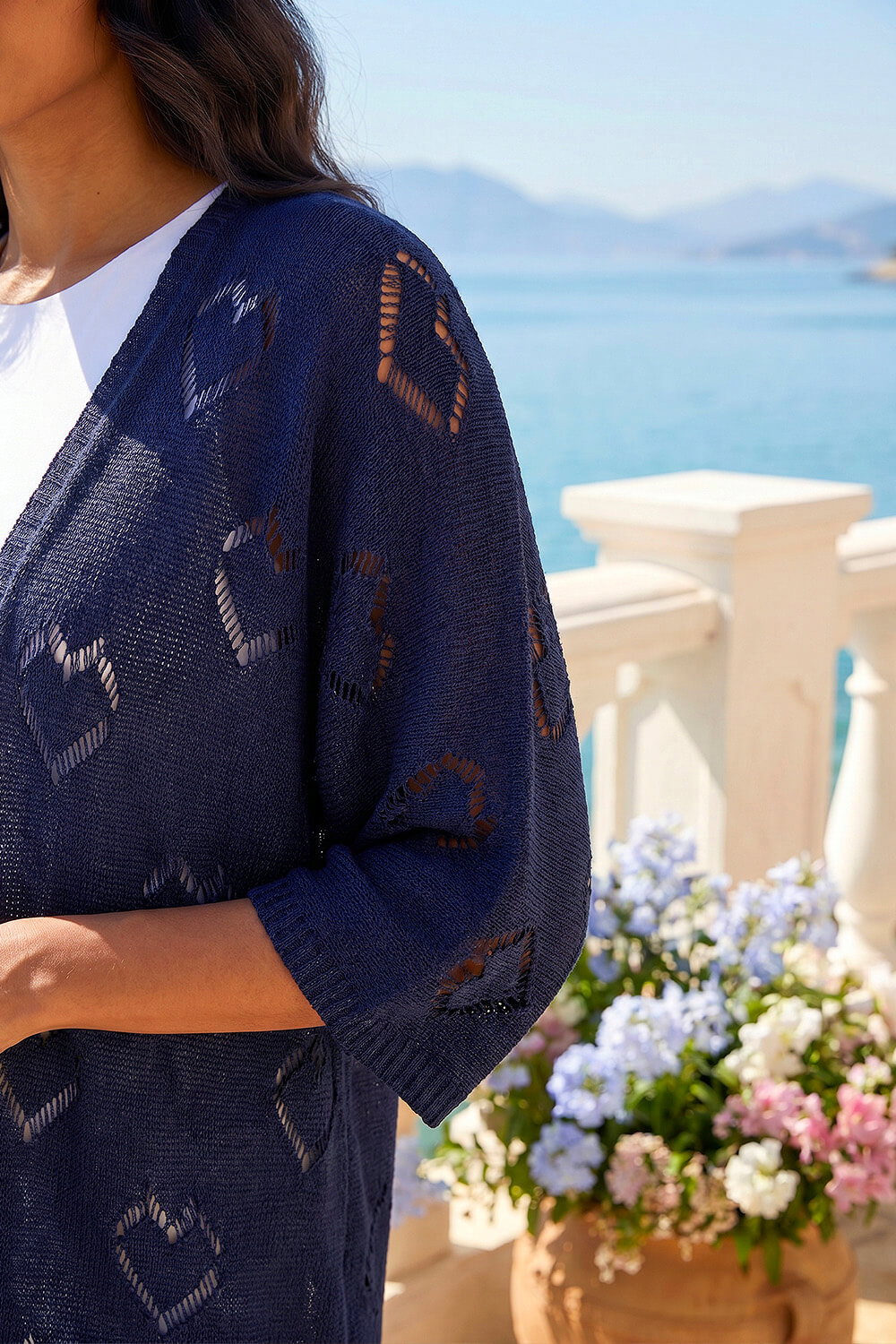 Navy Pointelle Heart Knit Cardigan, Image 5 of 4