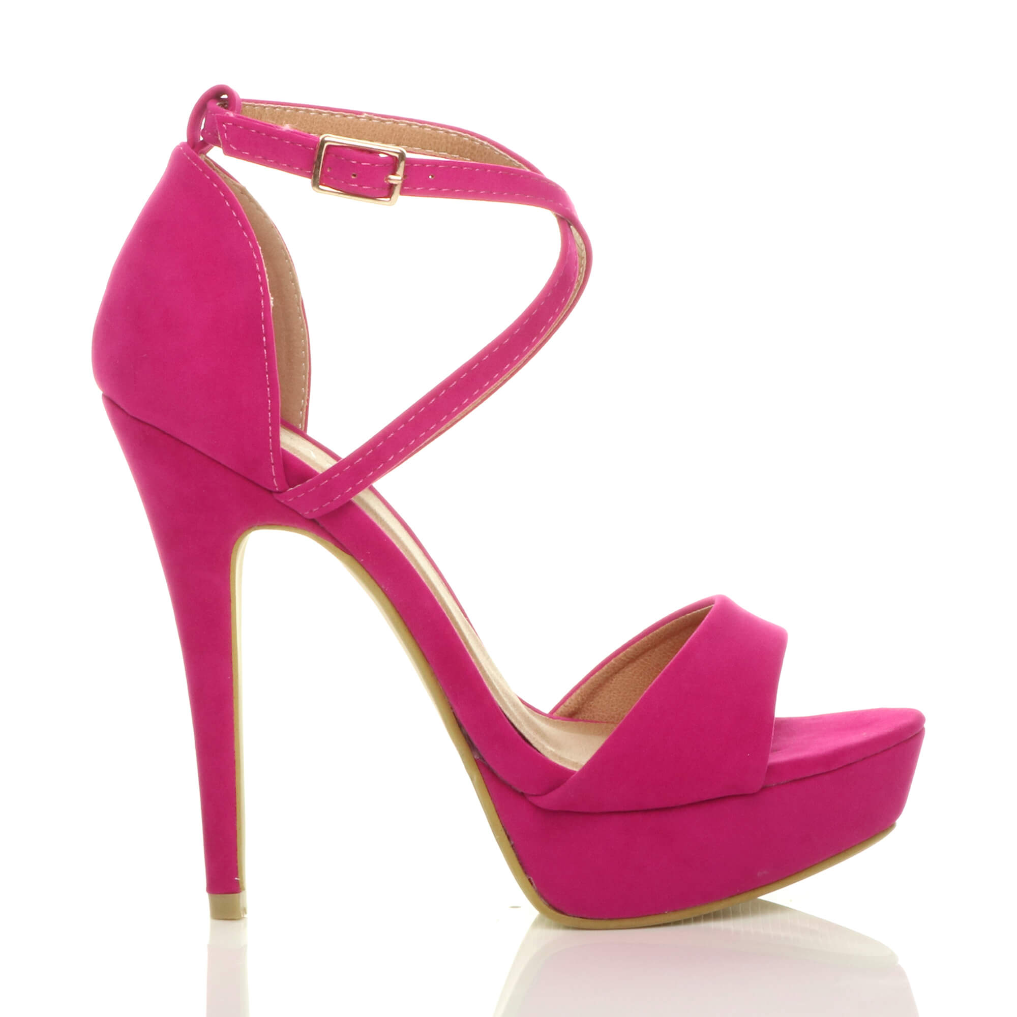 Fuchsia High Heel Crossed Straps Platform Sandals, Image 2 of 6