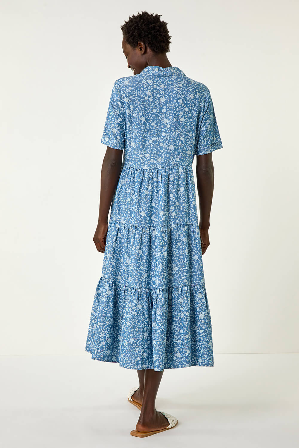 Denim Floral Print Denim Smock Dress, Image 4 of 5