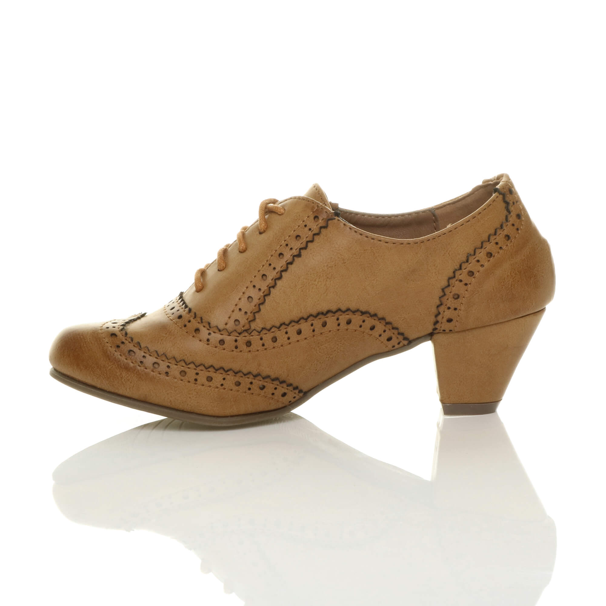 Tan AJVANI Tan Mid Heel Brogue Ankle Boots Shoe Boots, Image 3 of 6