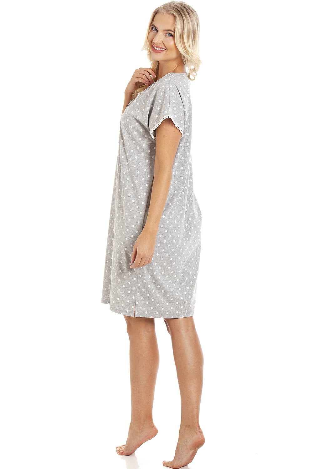 Grey Camille Lingerie Grey Polka Dot Short Sleeved Grey Nightshirt, Image 4 of 5