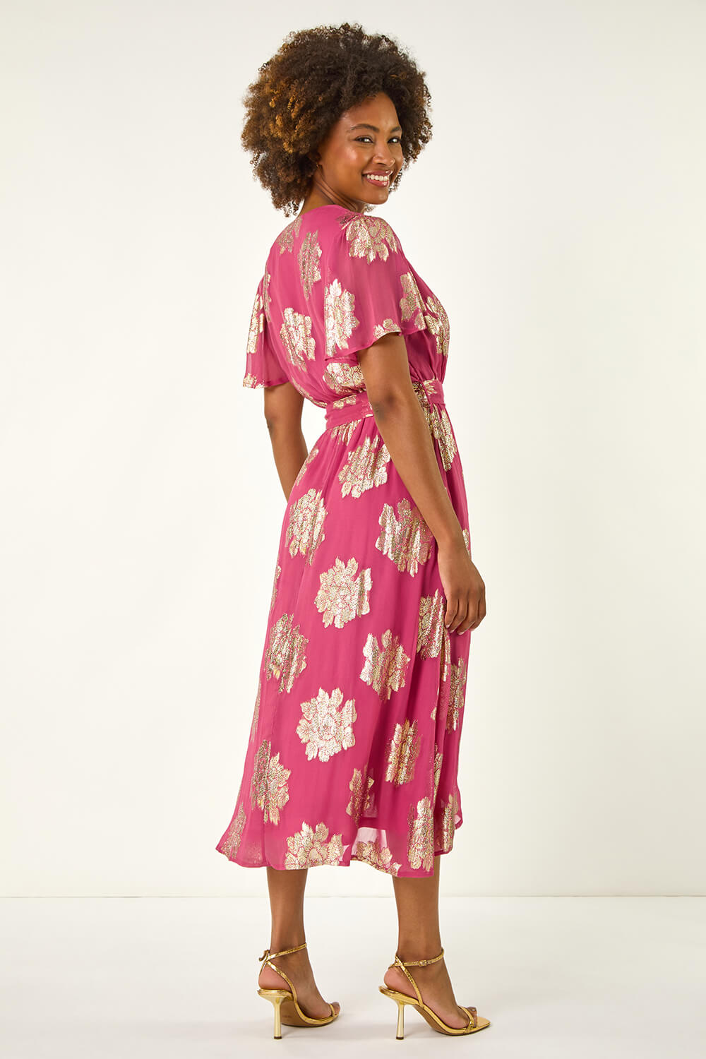 Mauve Pink Jacquard Midi Dress