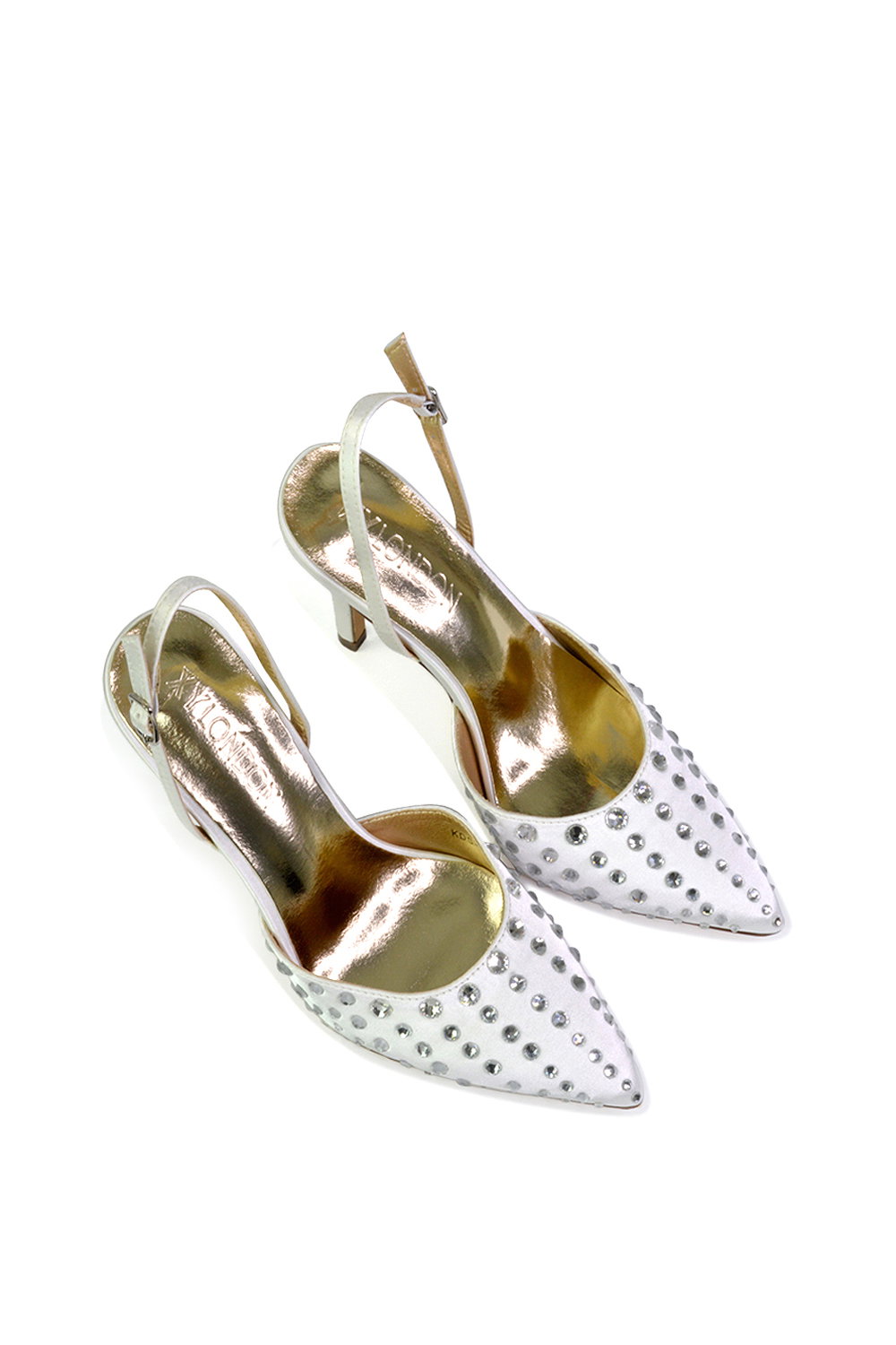 Ivory XY LONDON Ivory 'Shelly' Strappy Slingback Pointed Toe Diamante Stiletto Bridal Heels, Image 5 of 5