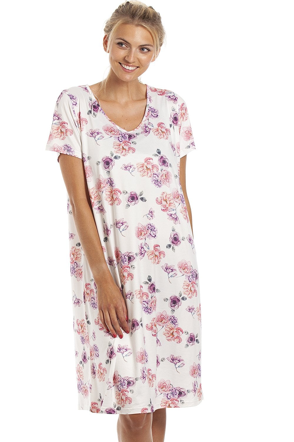 Cream Camille Lingerie Cream Lightweight Floral Print Nightdress, Image 1 of 5