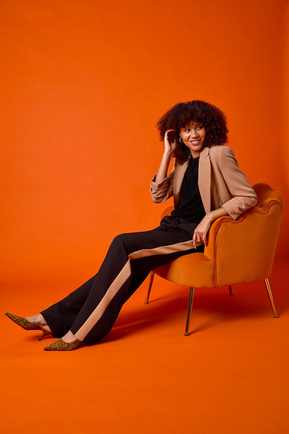 Tan Tailored Ruched Sleeve Stretch Blazer, Image 8 of 7