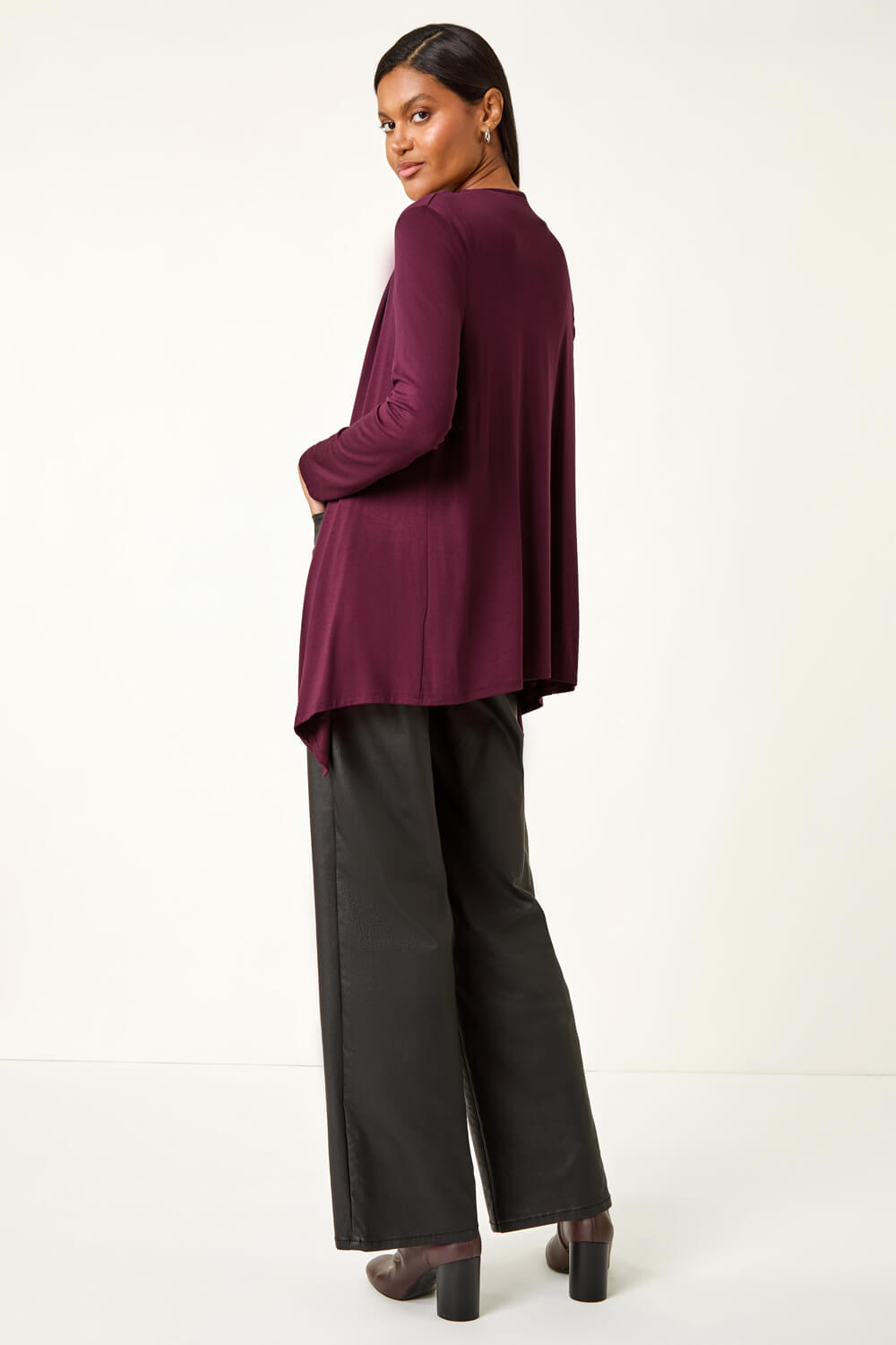 Burgundy Waterfall Stretch Cardigan, Image 4 of 5