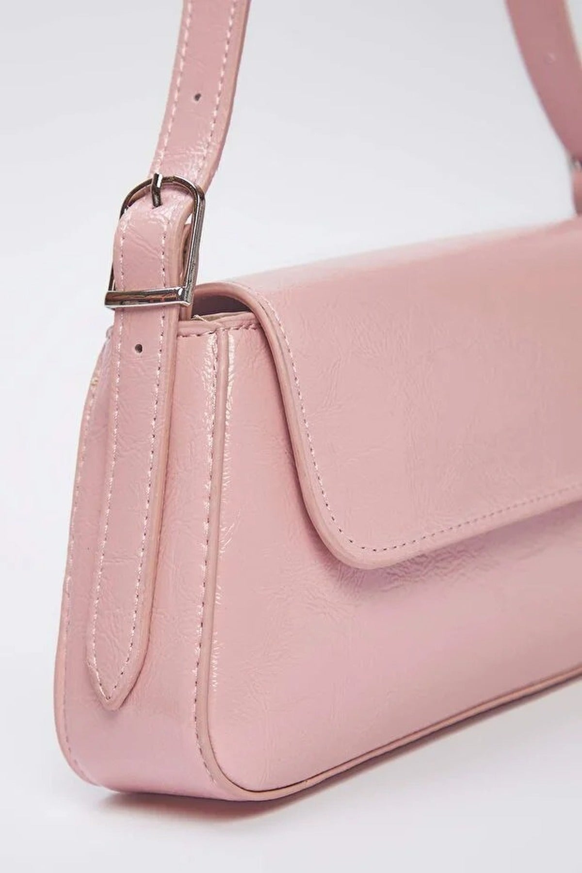 Pink WOVCOR Pink Flap Over Baguette Shoulder Bag, Image 3 of 4