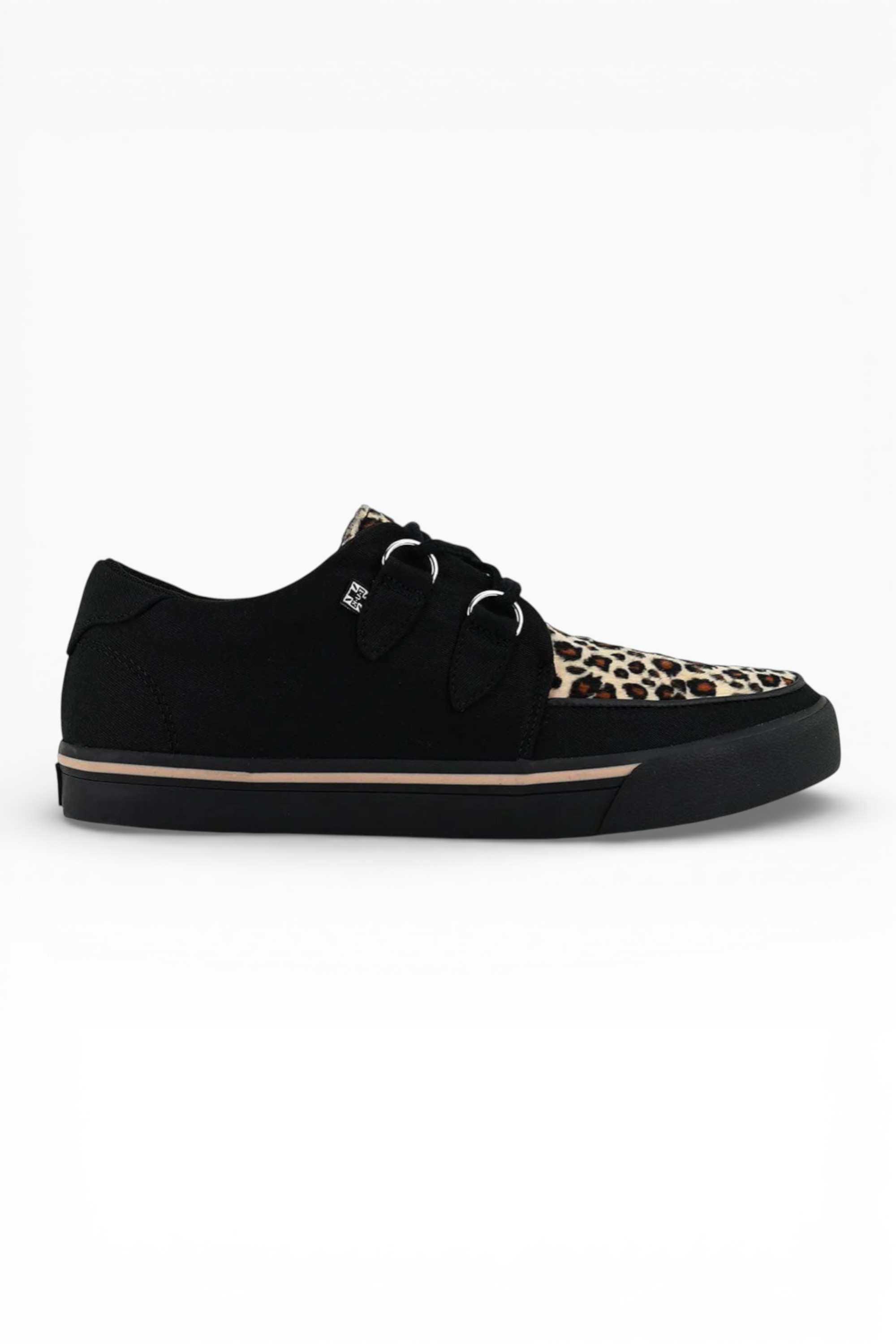 Black TUK Footwear Black Pointed Creeper Sneaker Leopard Canvas Shoes, Image 1 of 8