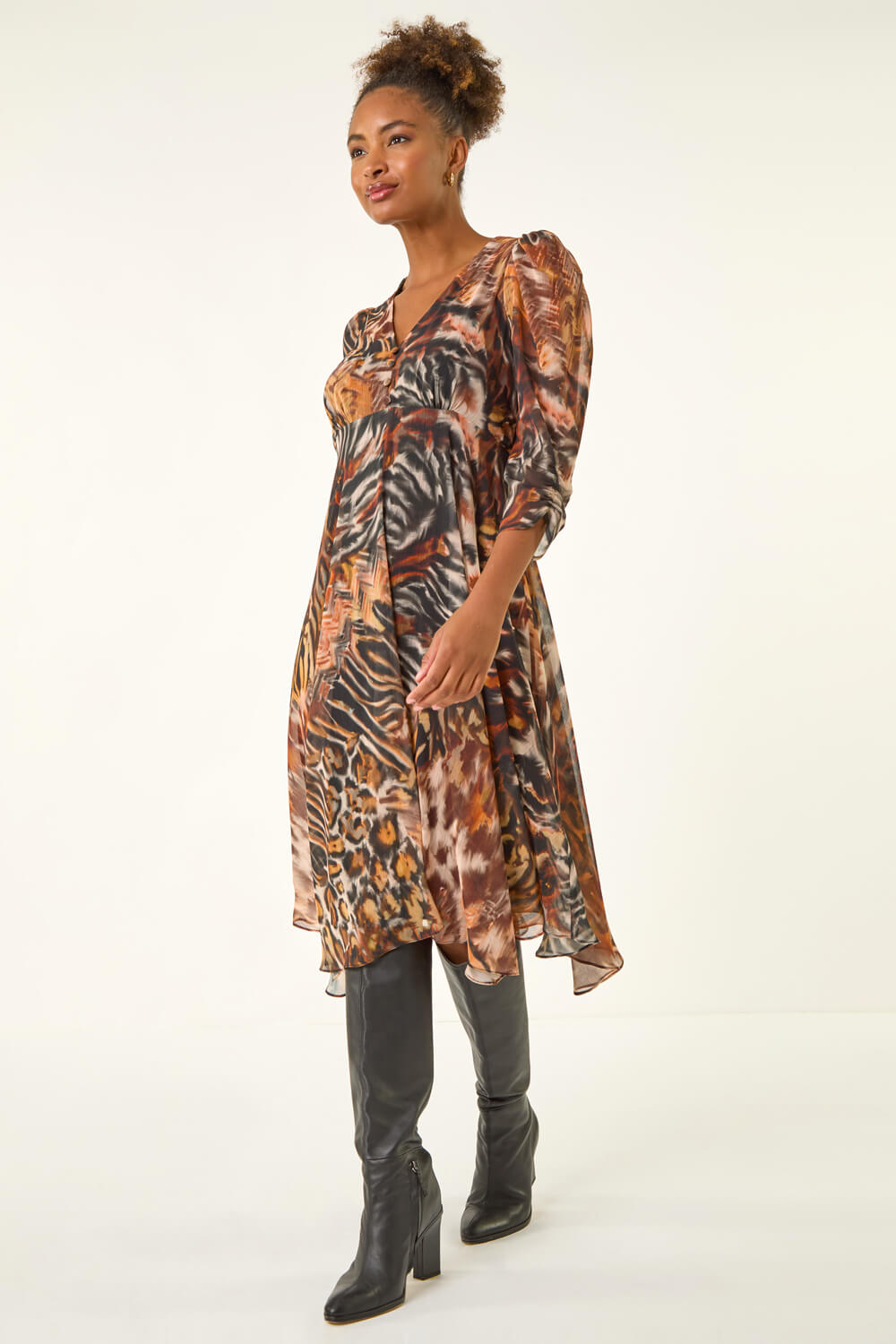 Roman Women's Brown Animal Print Hanky Hem Dress Size 10