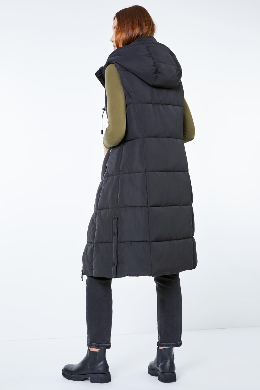 Black Longline Hooded Gilet, Image 4 of 5