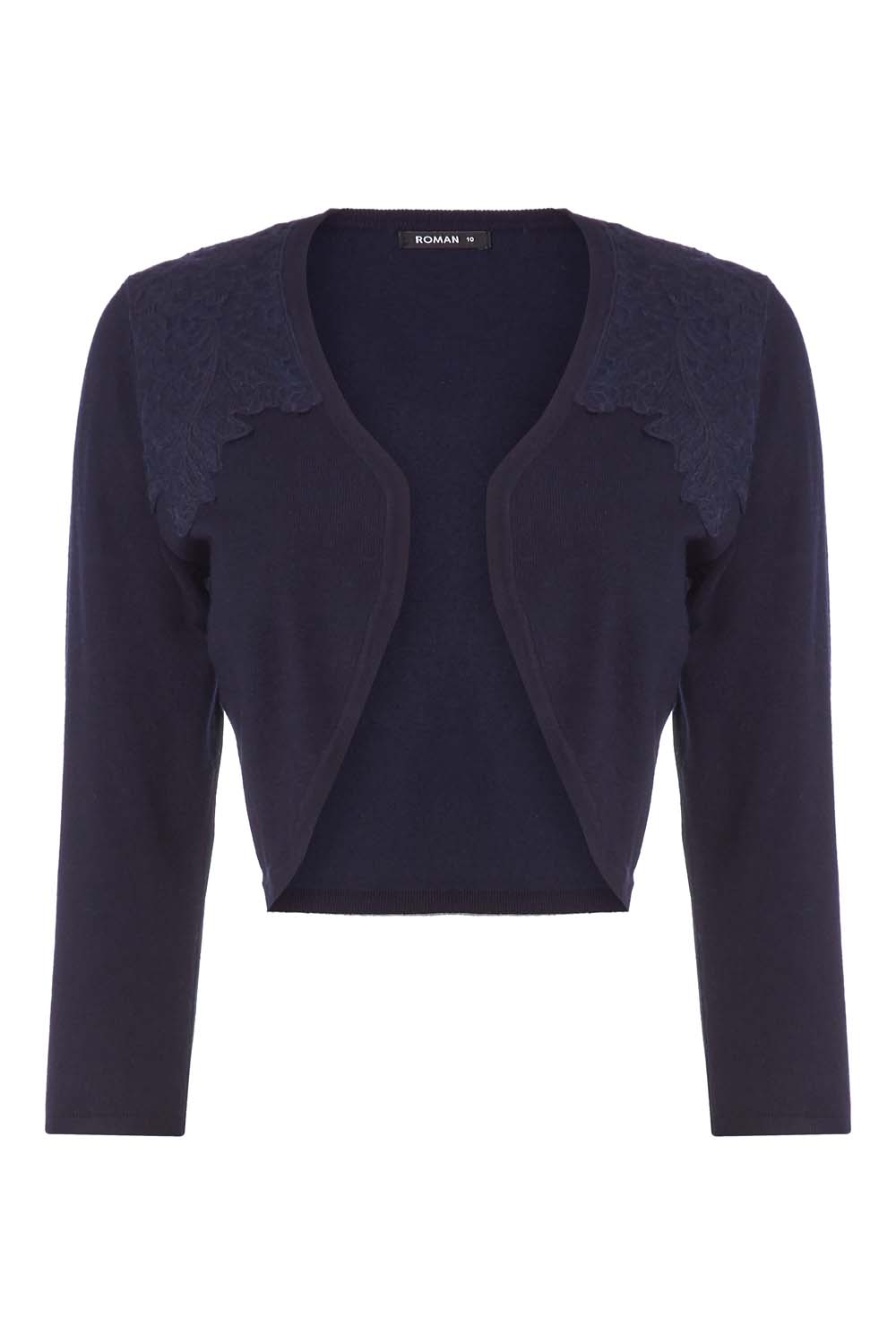 Navy Lace Trim Bolero Shrug, Image 5 of 4
