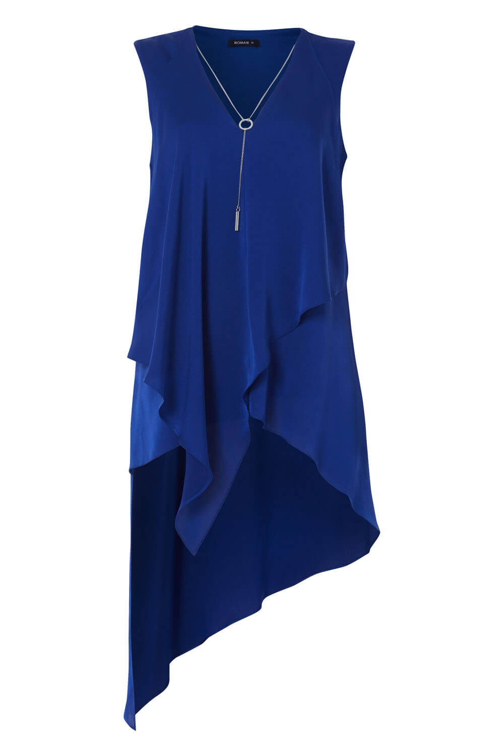 Royal Blue Sleeveless Asymmetric Necklace Top , Image 5 of 8
