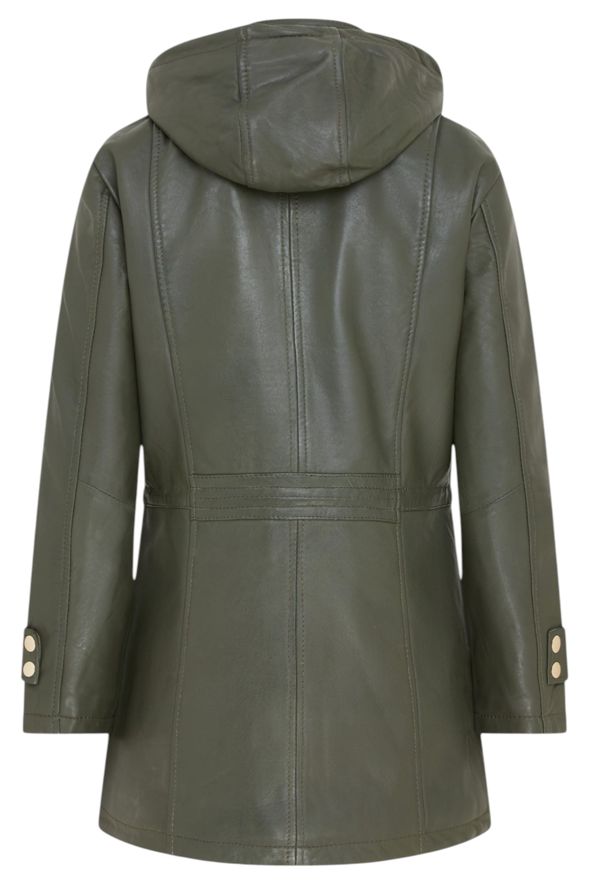Green Leather Parka Hooded Trench Coat-Emilia, Image 5 of 8