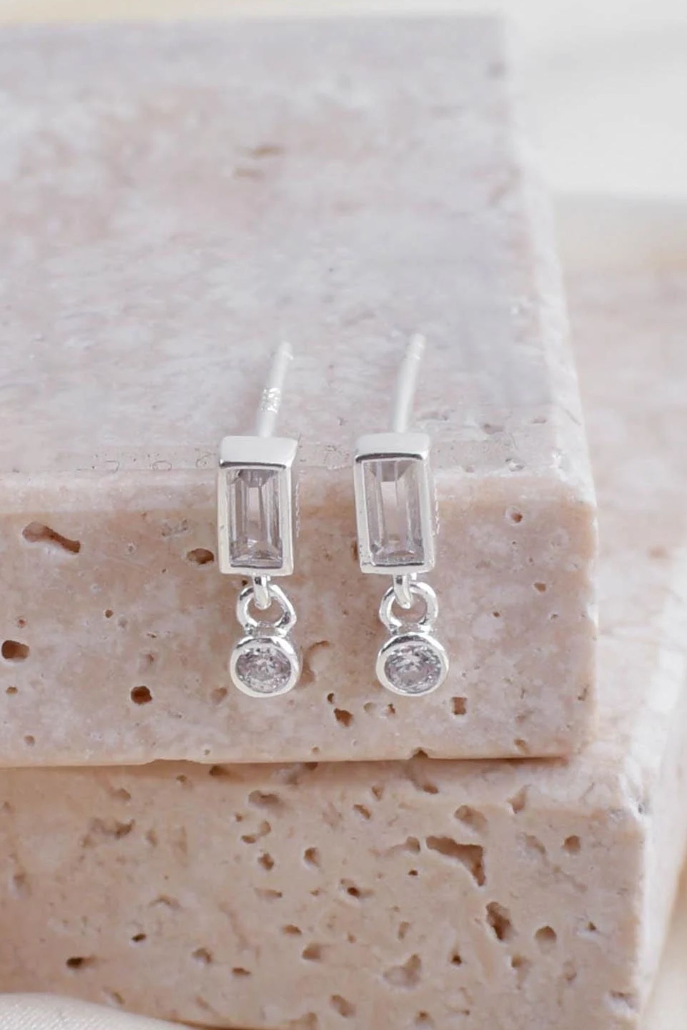 Silver Sterling Silver CZ Rectangle Studs, Image 3 of 3
