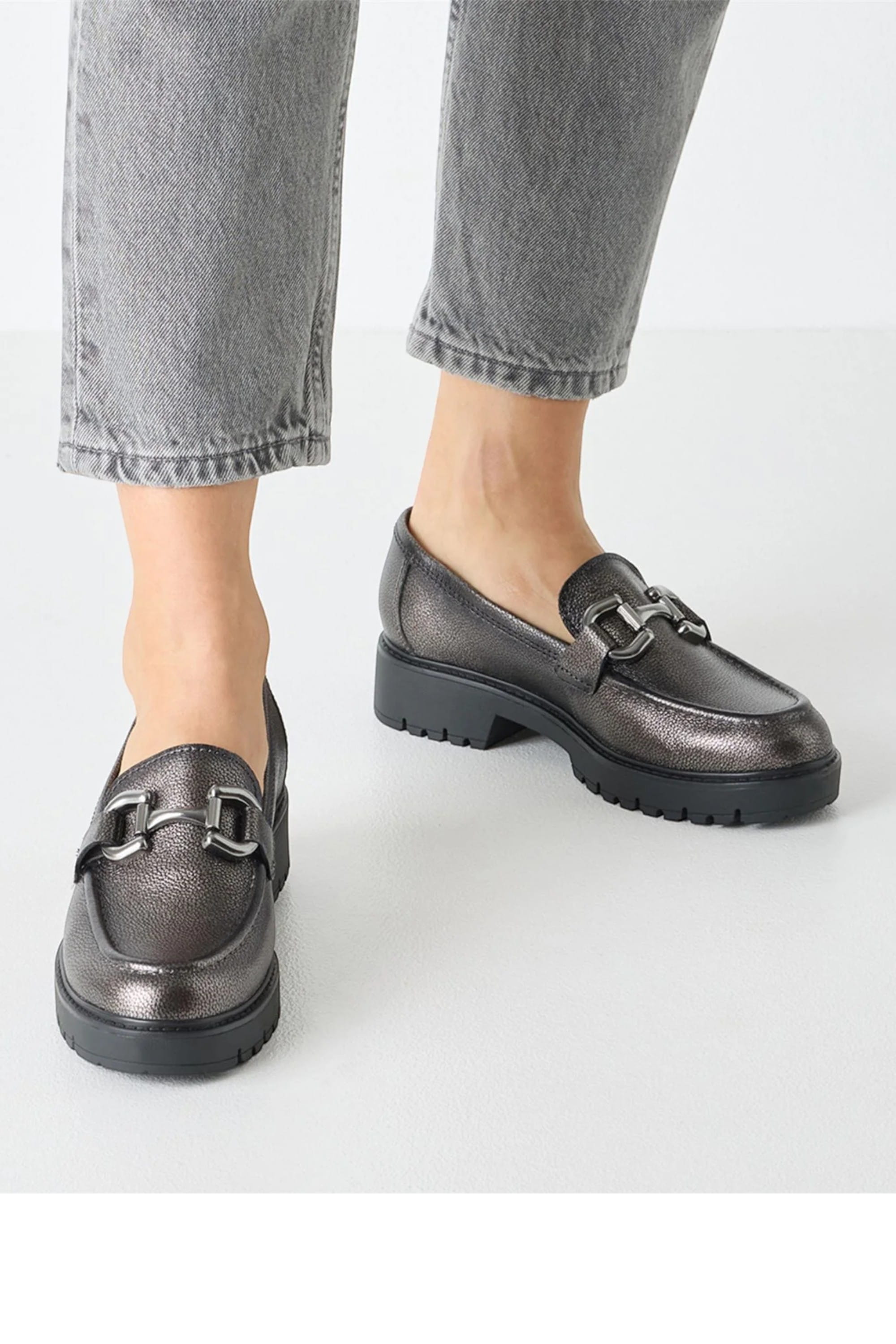 Silver Tamaris Silver Tamaris  Pewter Leather Platform Loafers, Image 7 of 8