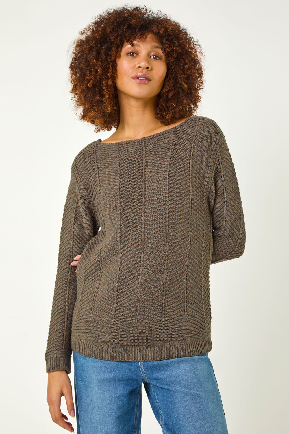 Brown Melange Chevron Knit Jumper, Image 1 of 5