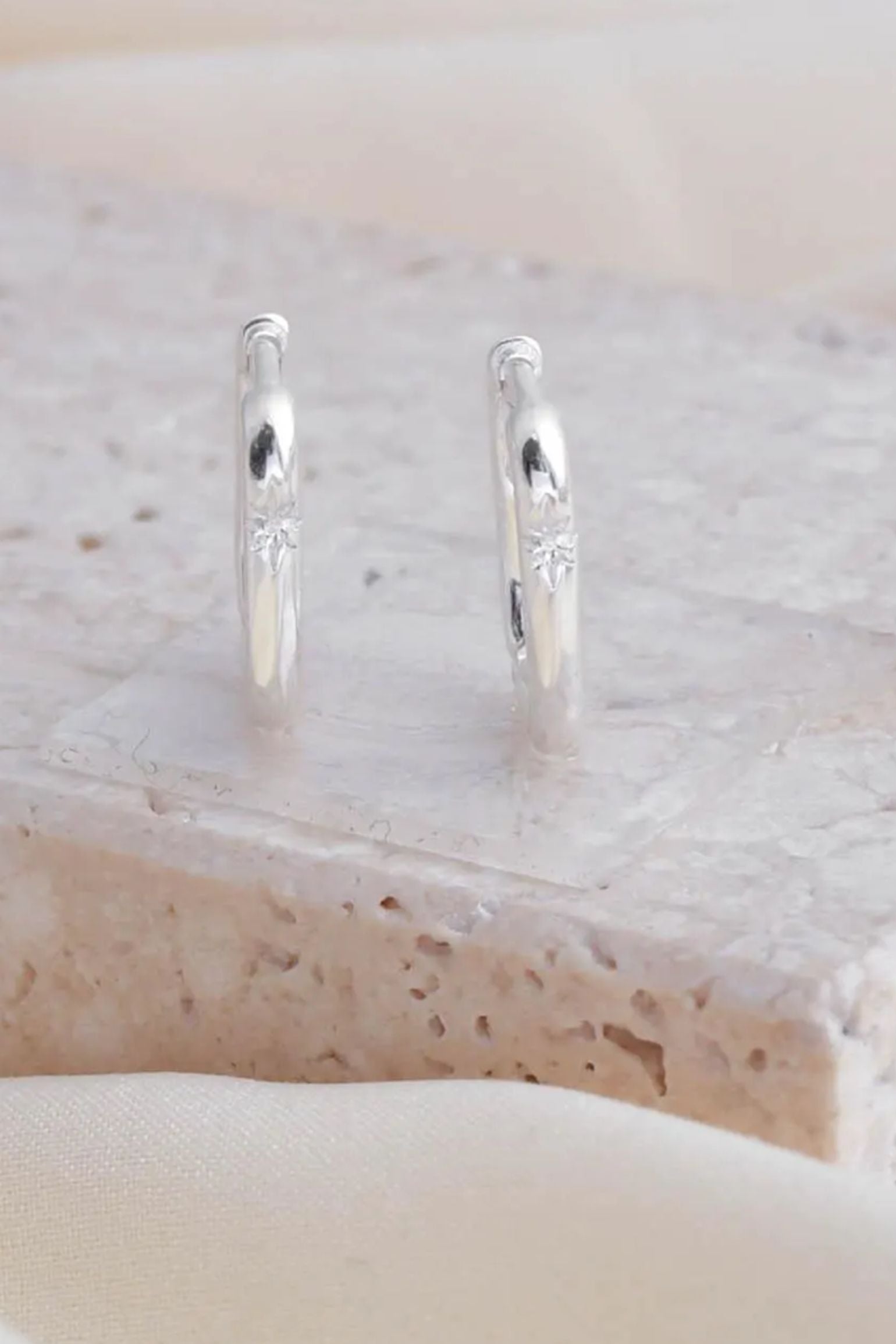 Silver Sterling Silver Engraved Starburst Hoops, Image 3 of 4