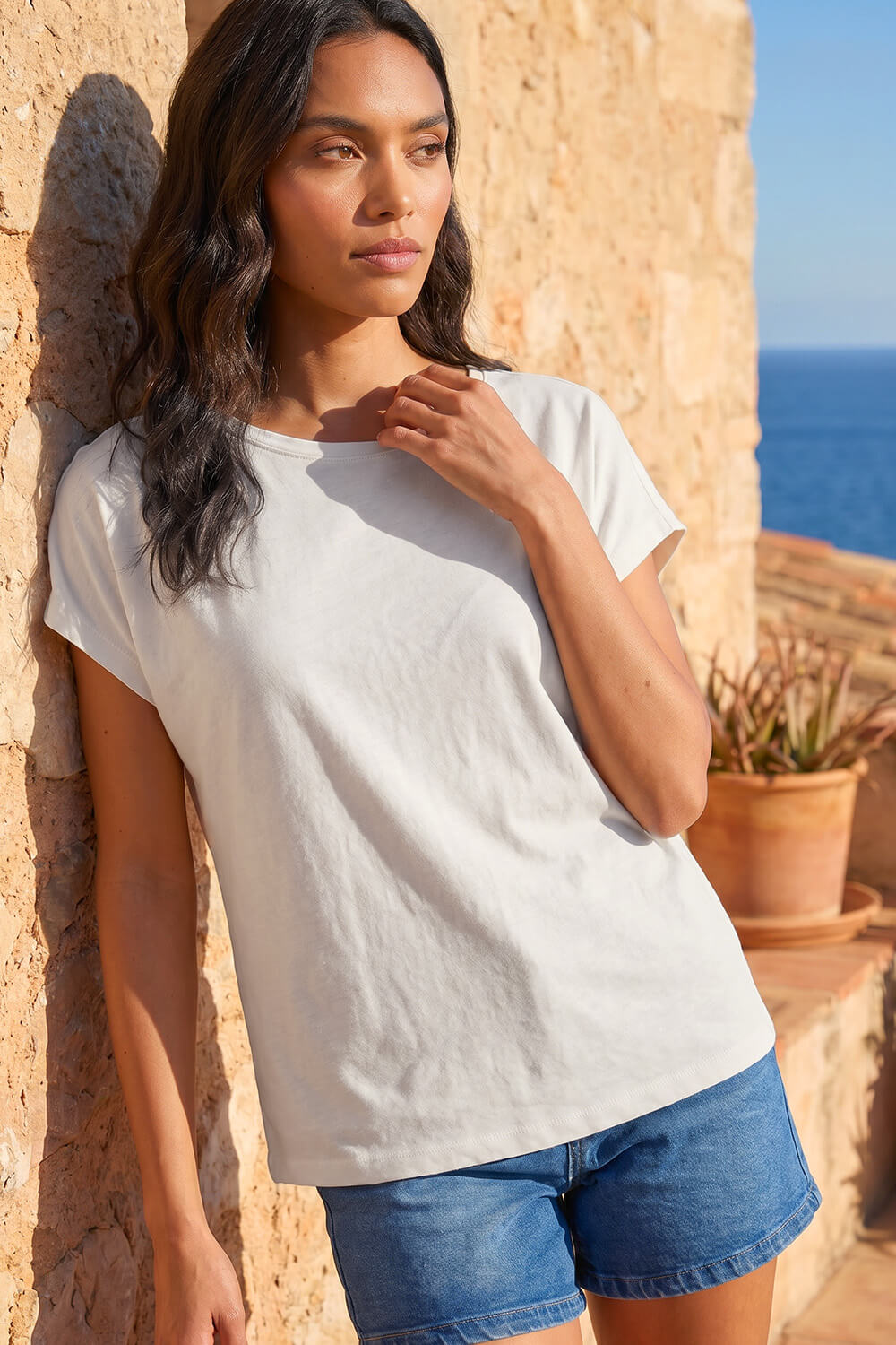 White Lace Back Jersey Stretch Top, Image 3 of 4