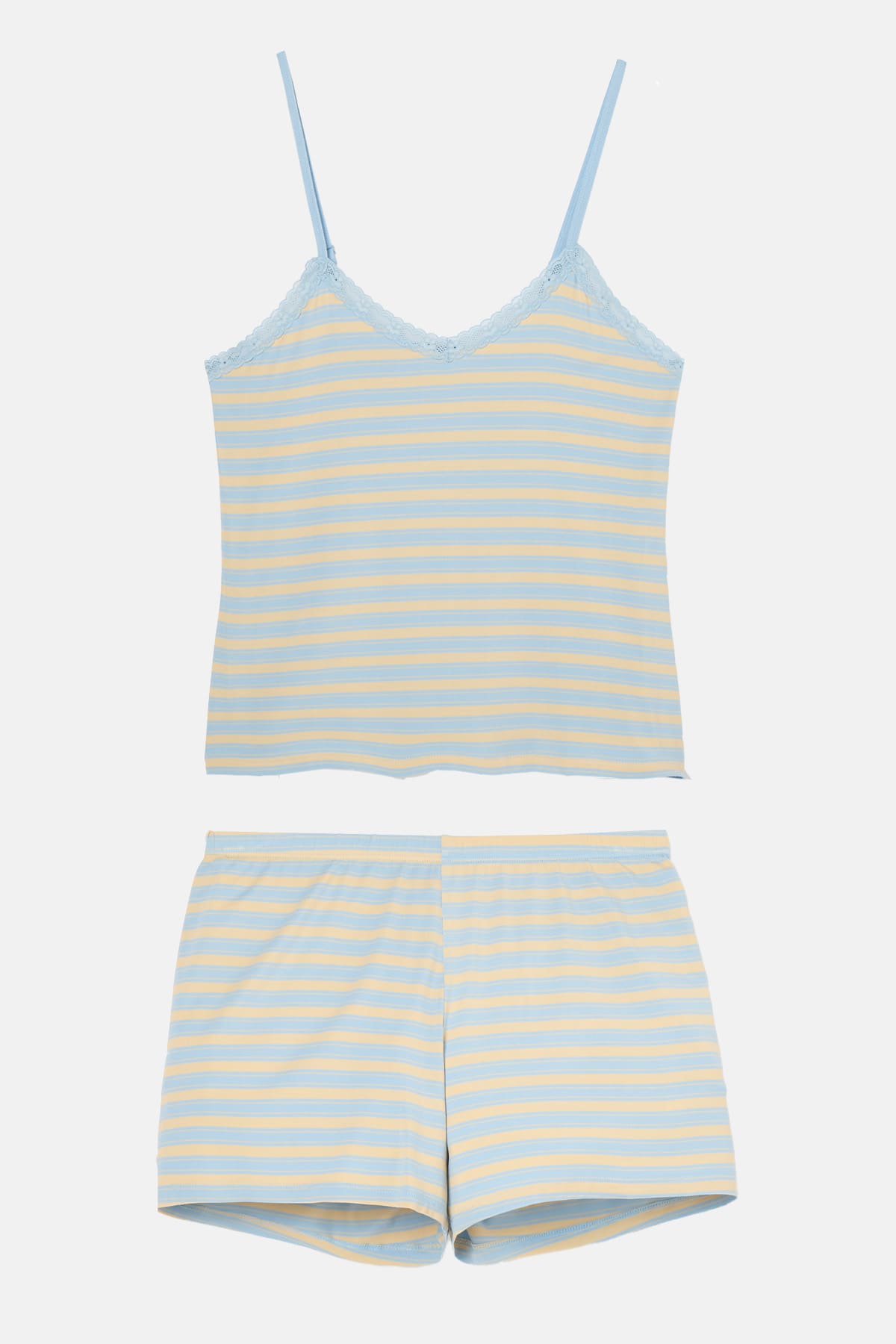 Light Blue "Cornish" Bamboo Lace Camisole Short Pyjama Set, Image 4 of 6