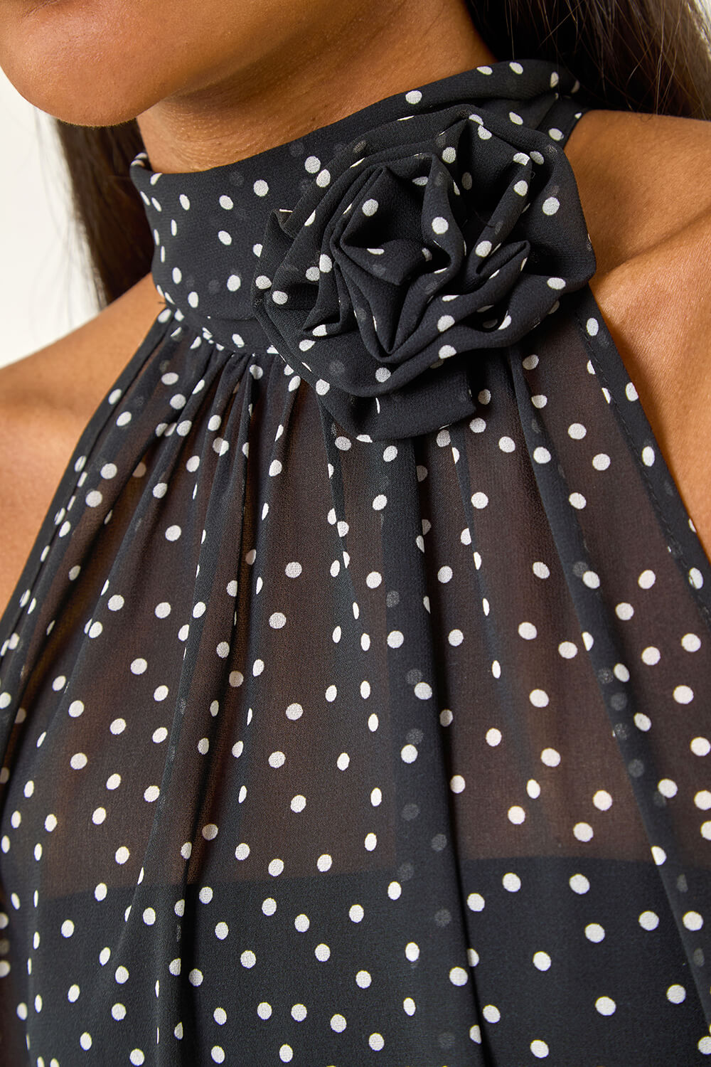 Black Spot Print High Neck Halter Top, Image 6 of 5