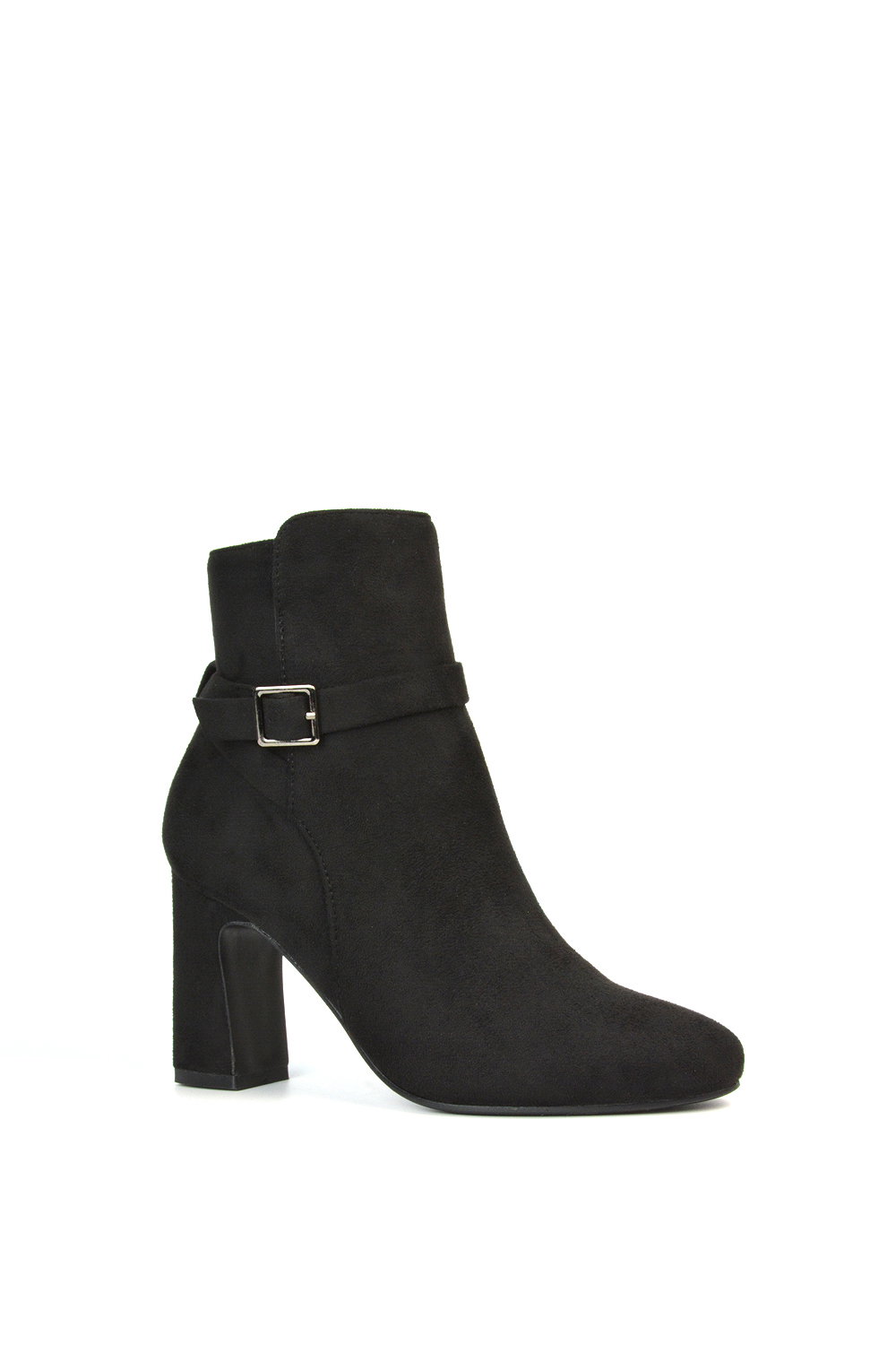 Black 'Mary' Block Mid High Heel Shoe Booties With Buckle Strap, Image 2 of 6