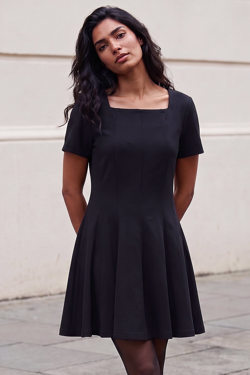 Roman Women's Black Square Neck Panel Dress Size 12