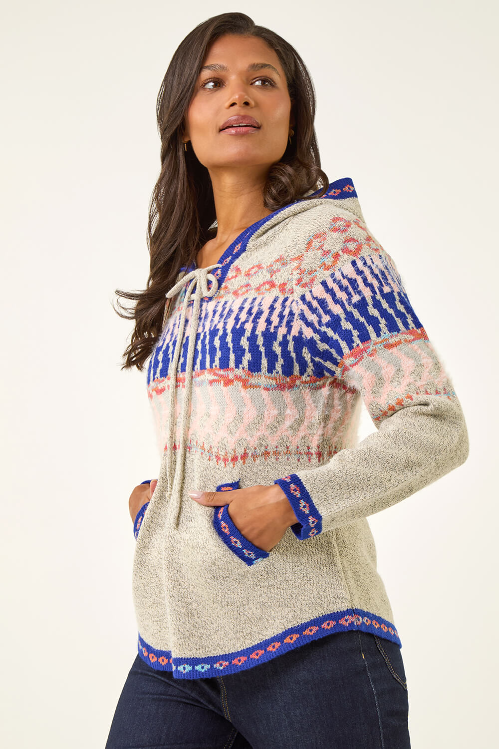 Light Grey Nordic Print Hooded Jumper, Image 1 of 5