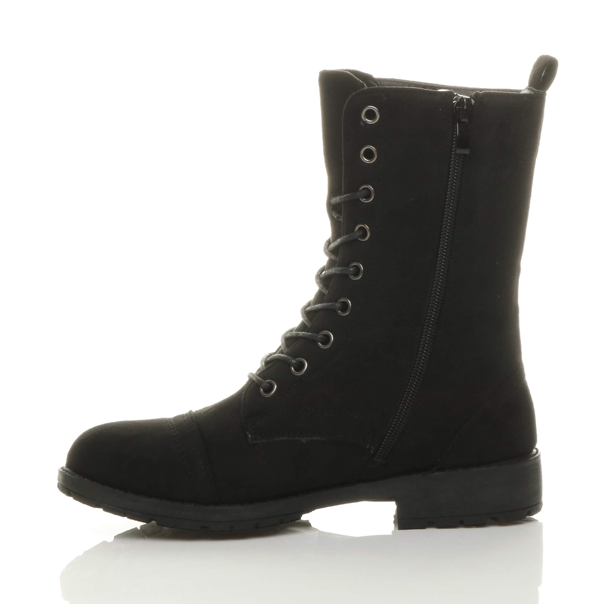 Black Lace Up Buckles Military Biker Ankle Boots, Image 3 of 6