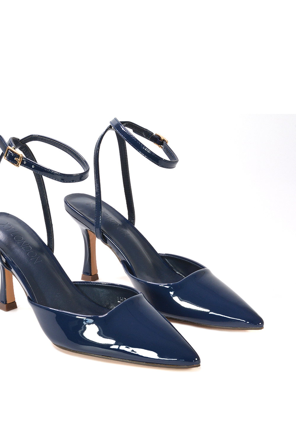 Navy 'Tori' Pointed Toe Stiletto Heels With Ankle Strap, Image 6 of 6