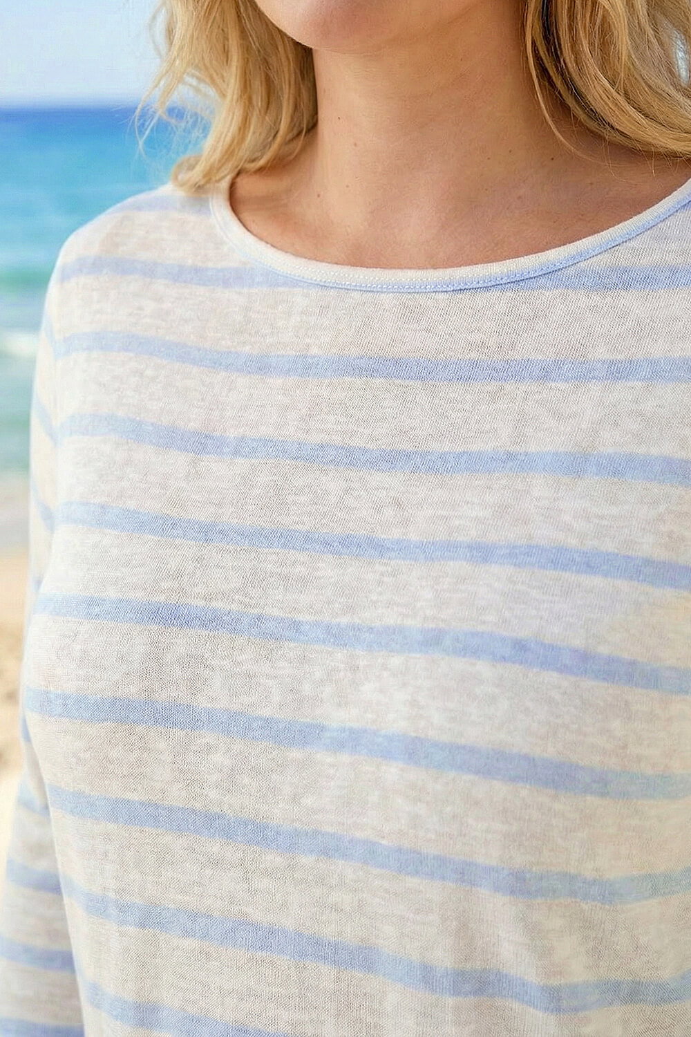 Blue Curve Stripe Print Tunic Top, Image 5 of 4