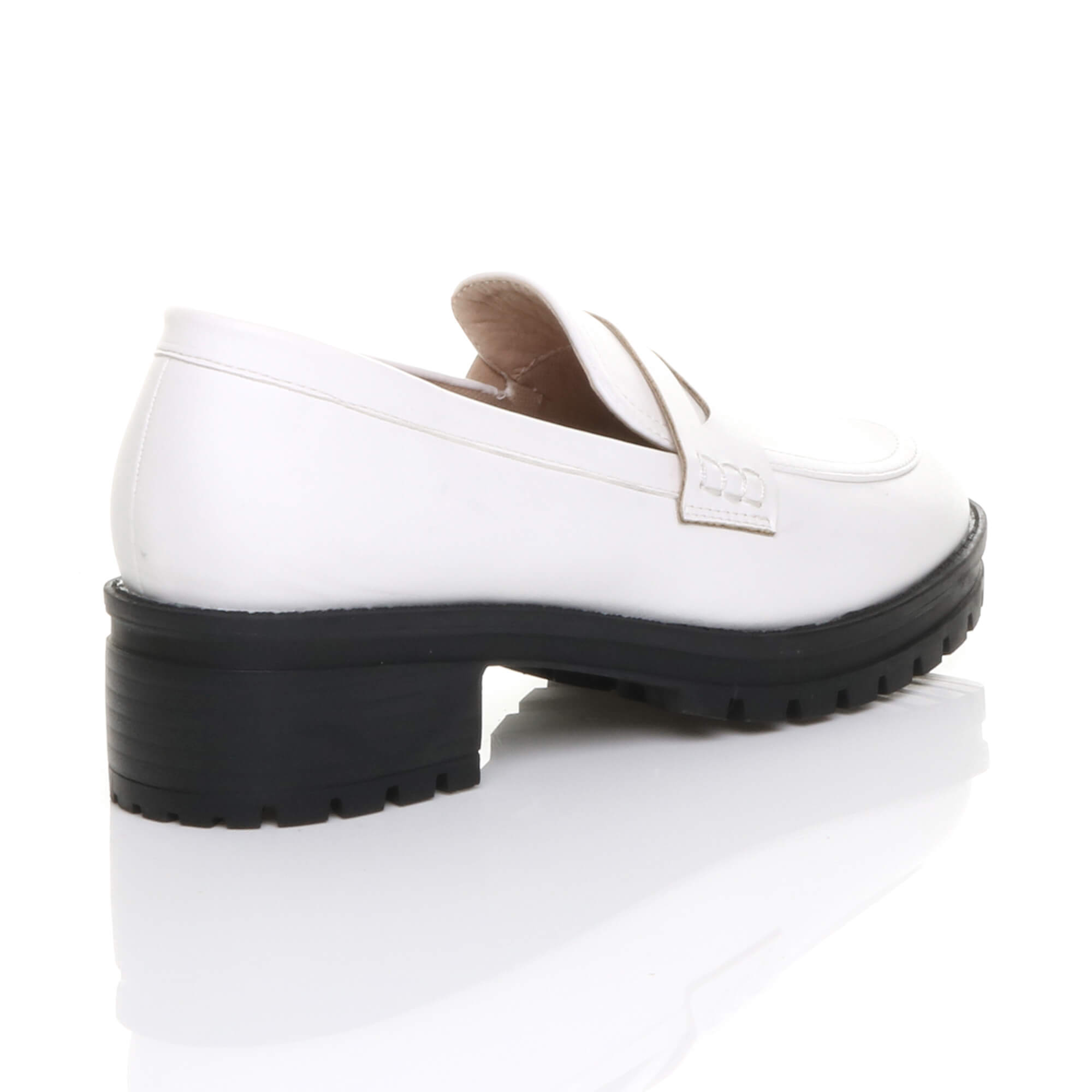 White Flat Chunky Heeled Penny Loafers, Image 4 of 5