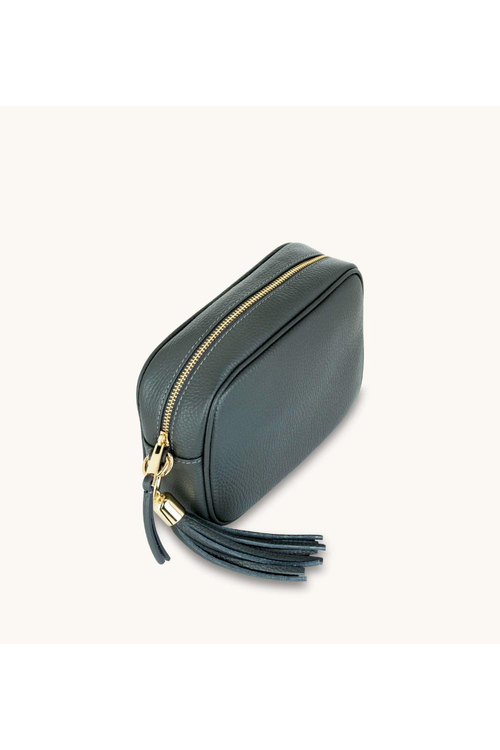 Dark Grey The Tassel Dark Grey Leather Crossbody Bag, Image 4 of 5