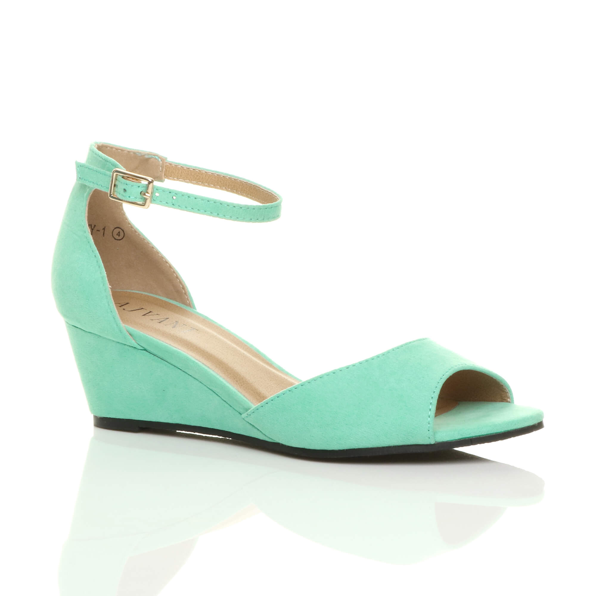 Mint AJVANI Mint Mid Wedge Heel Ankle Strap Sandals, Image 1 of 6