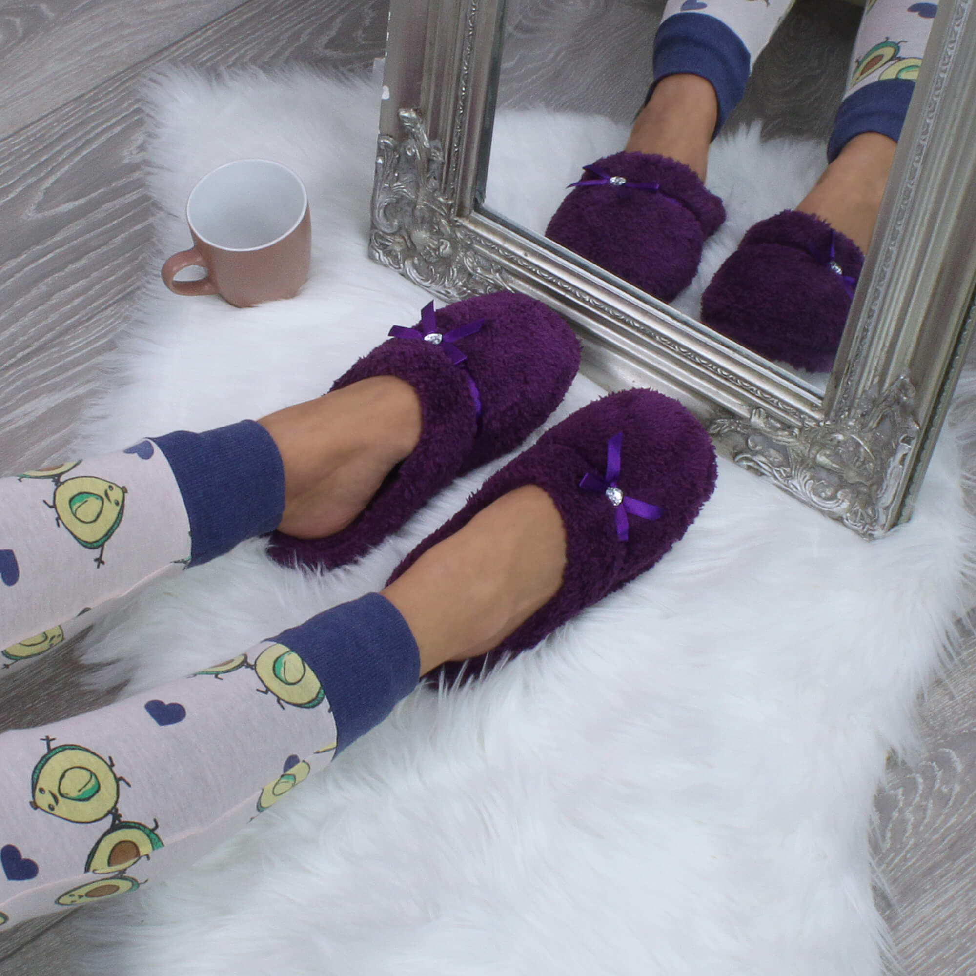 Purple AJVANI Purple Fleece Mules Slippers, Image 4 of 5